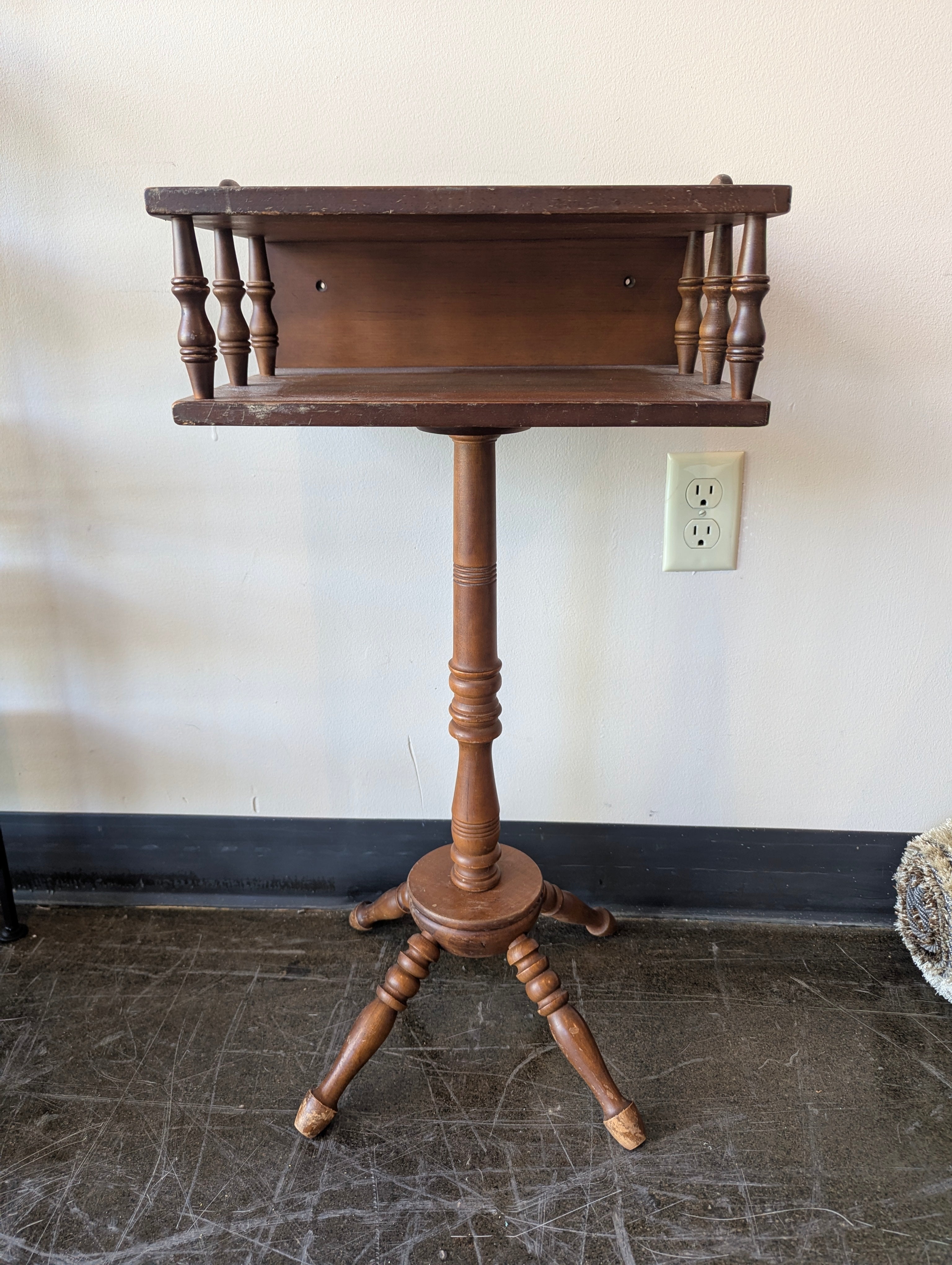 Vintage Style Brown Wood Two-Tier Pedestal Stand