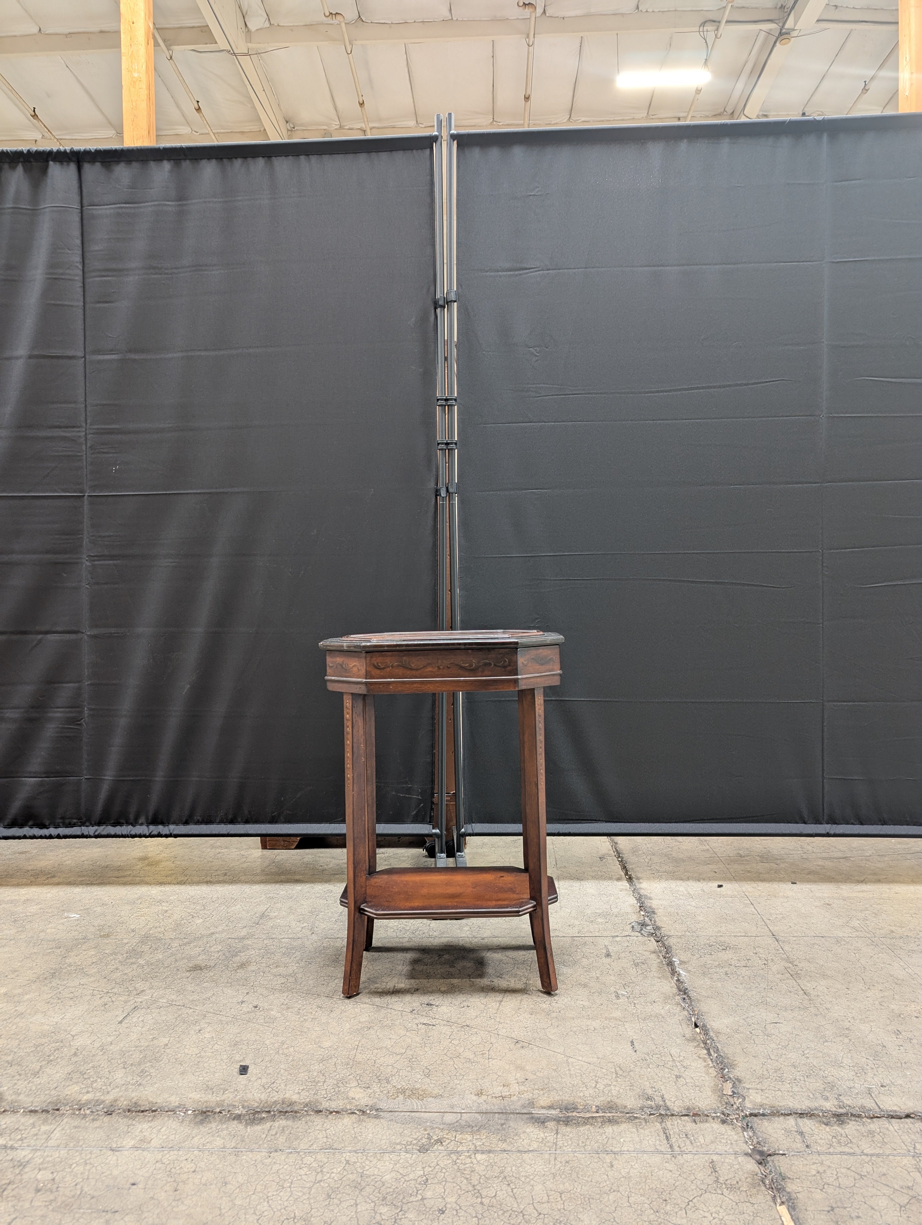 Octagonal Accent Table with Inlaid Wood Top