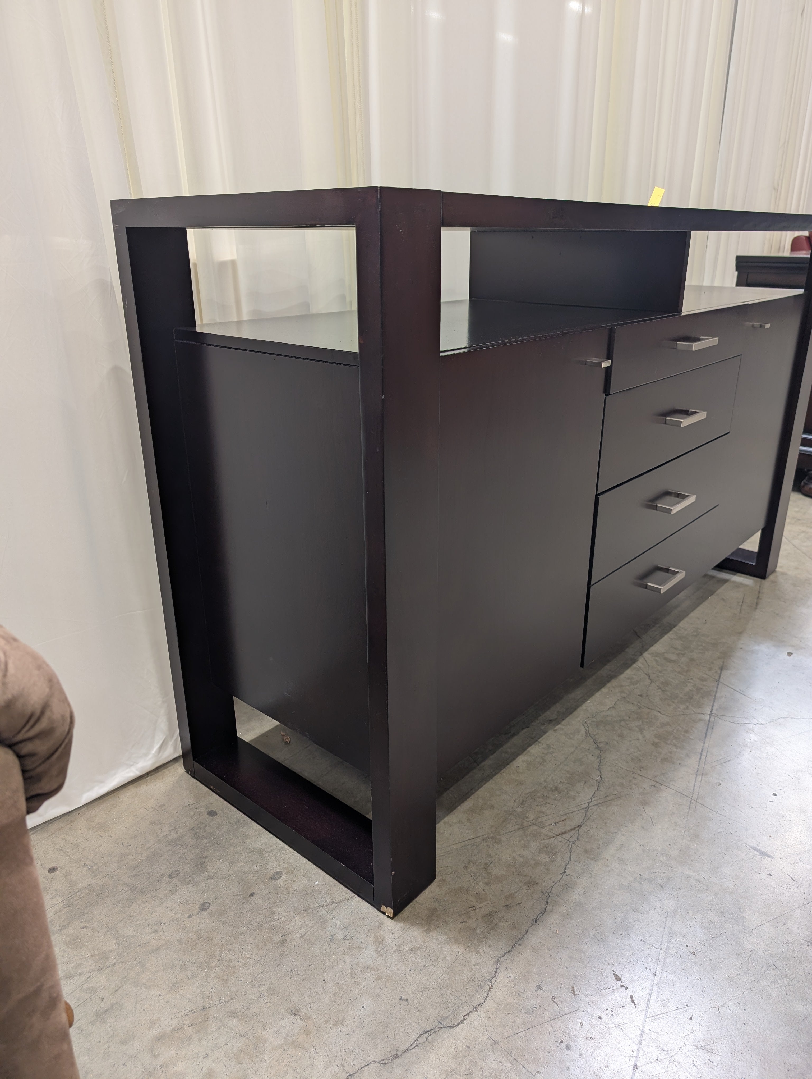 Dark Espresso Wood Buffet with Silver Pulls