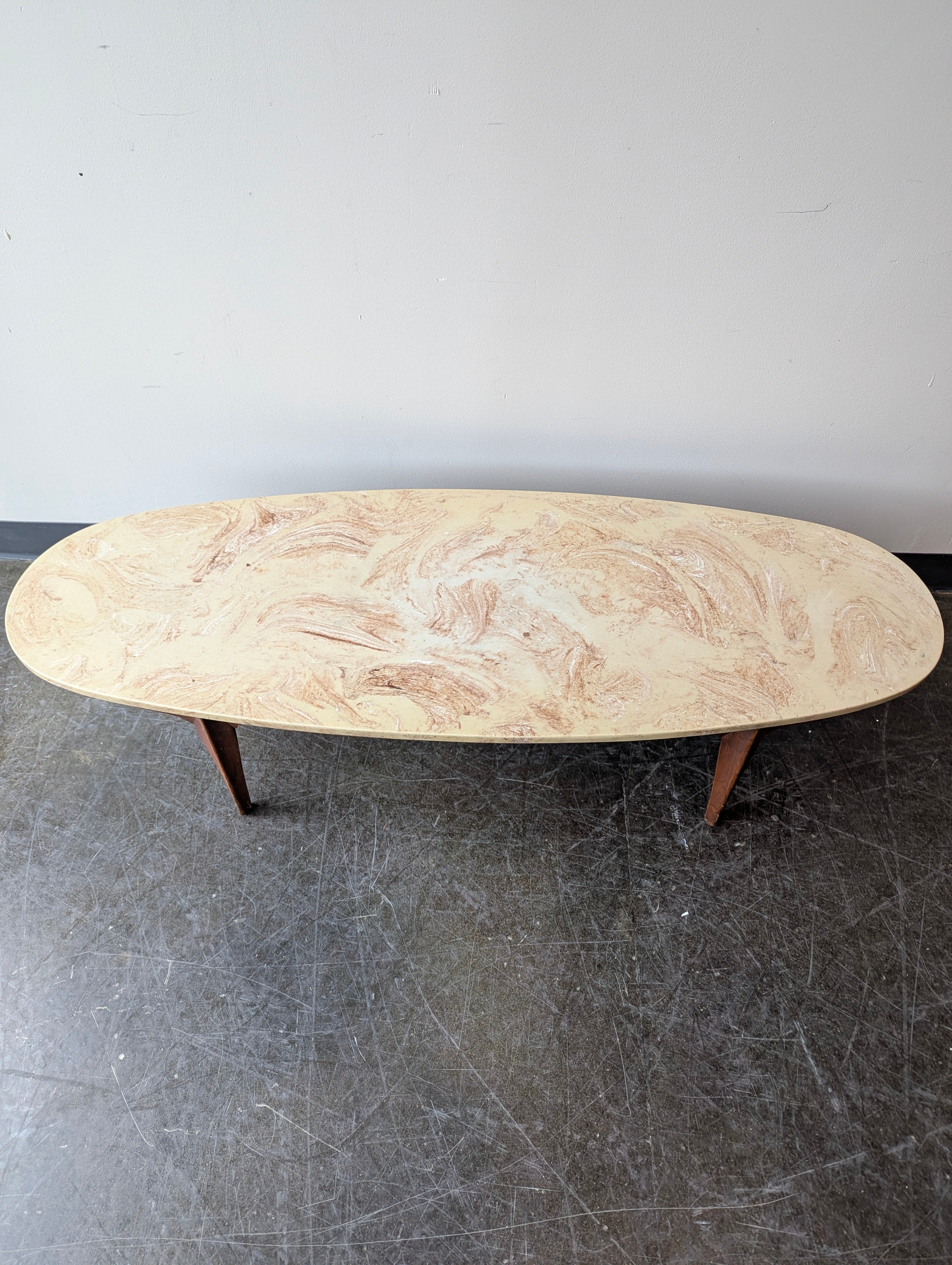 Mid-Century Style Oval Console Table with Marbled Top