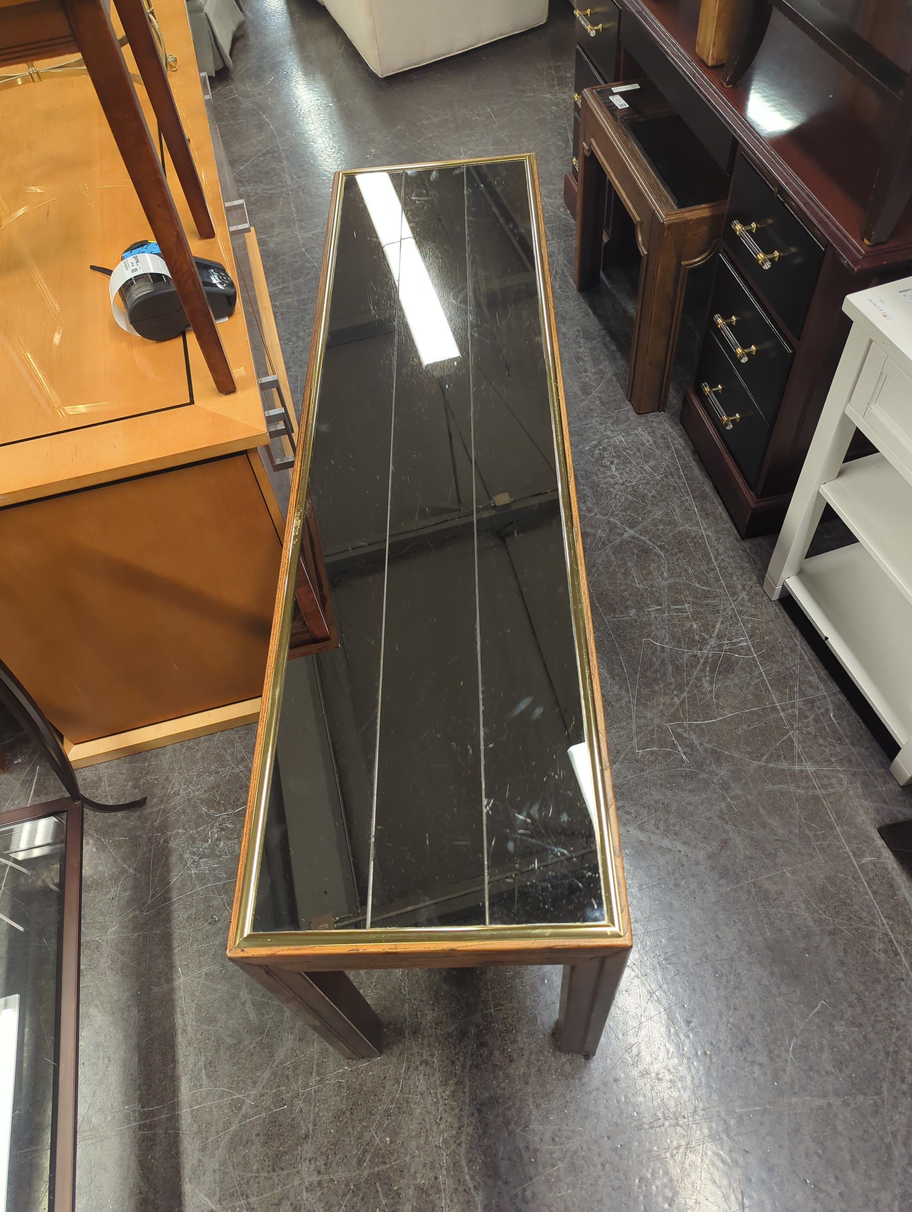 Mid-Century Modern Console Table with Glass Top