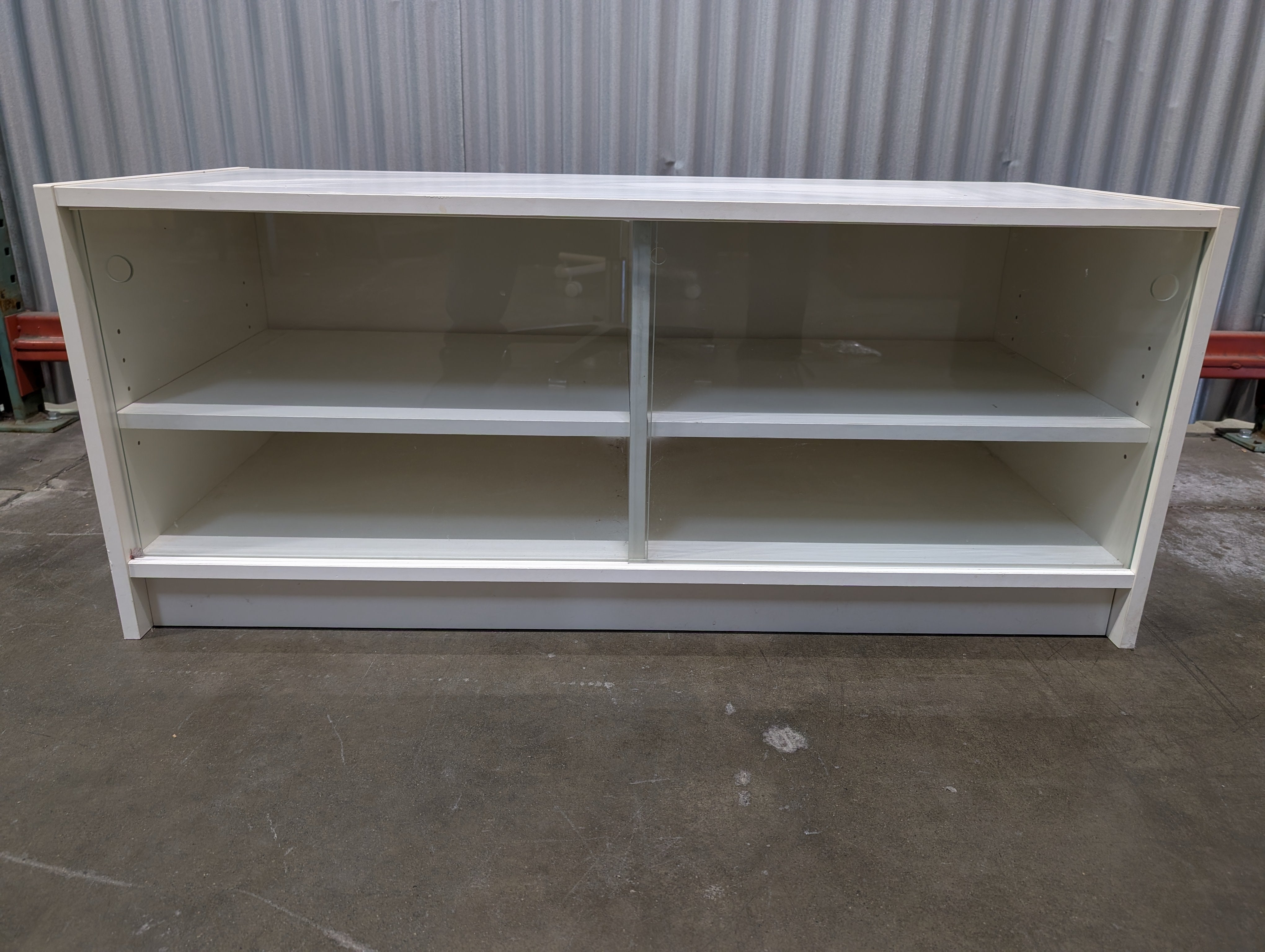 White Sliding-Door Storage Cabinet with Glass Panel