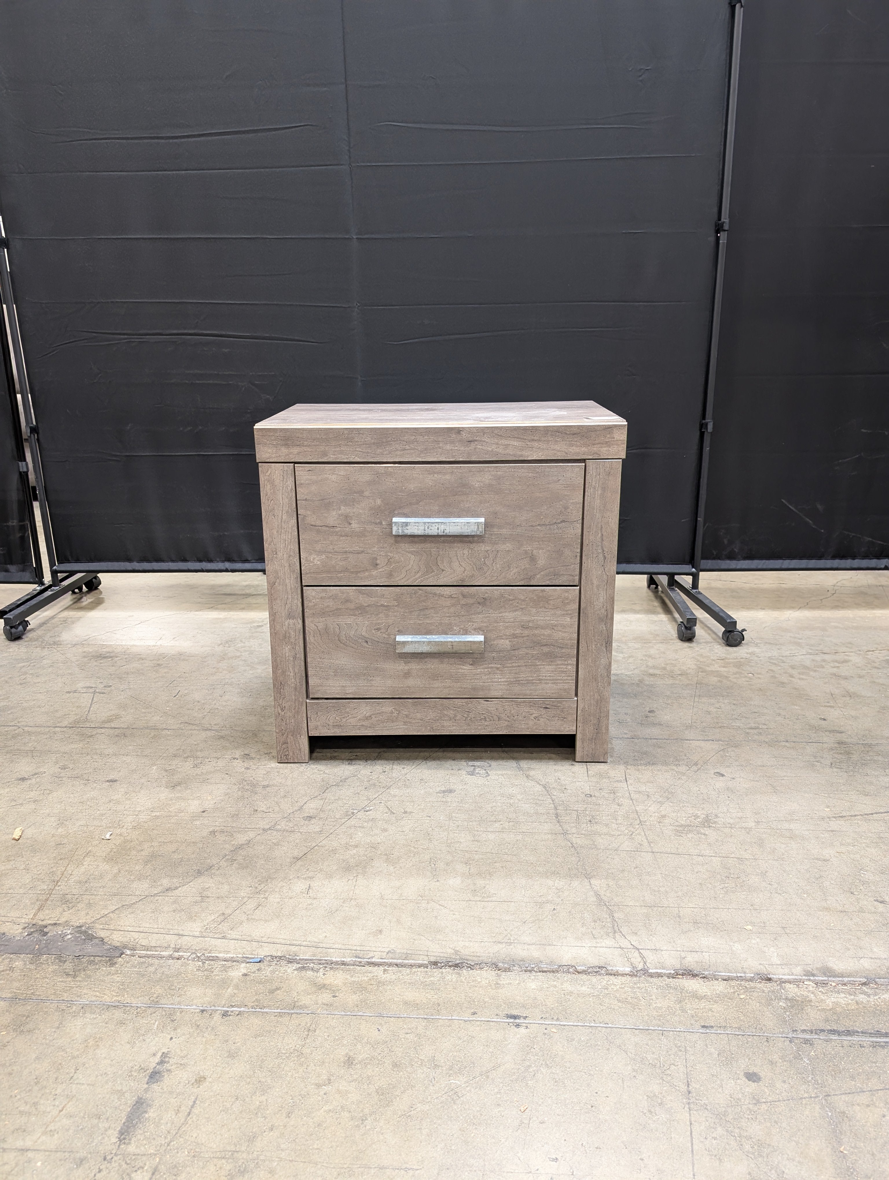 Modern Two-Drawer Bedside Table with Light Wood Grain Finish