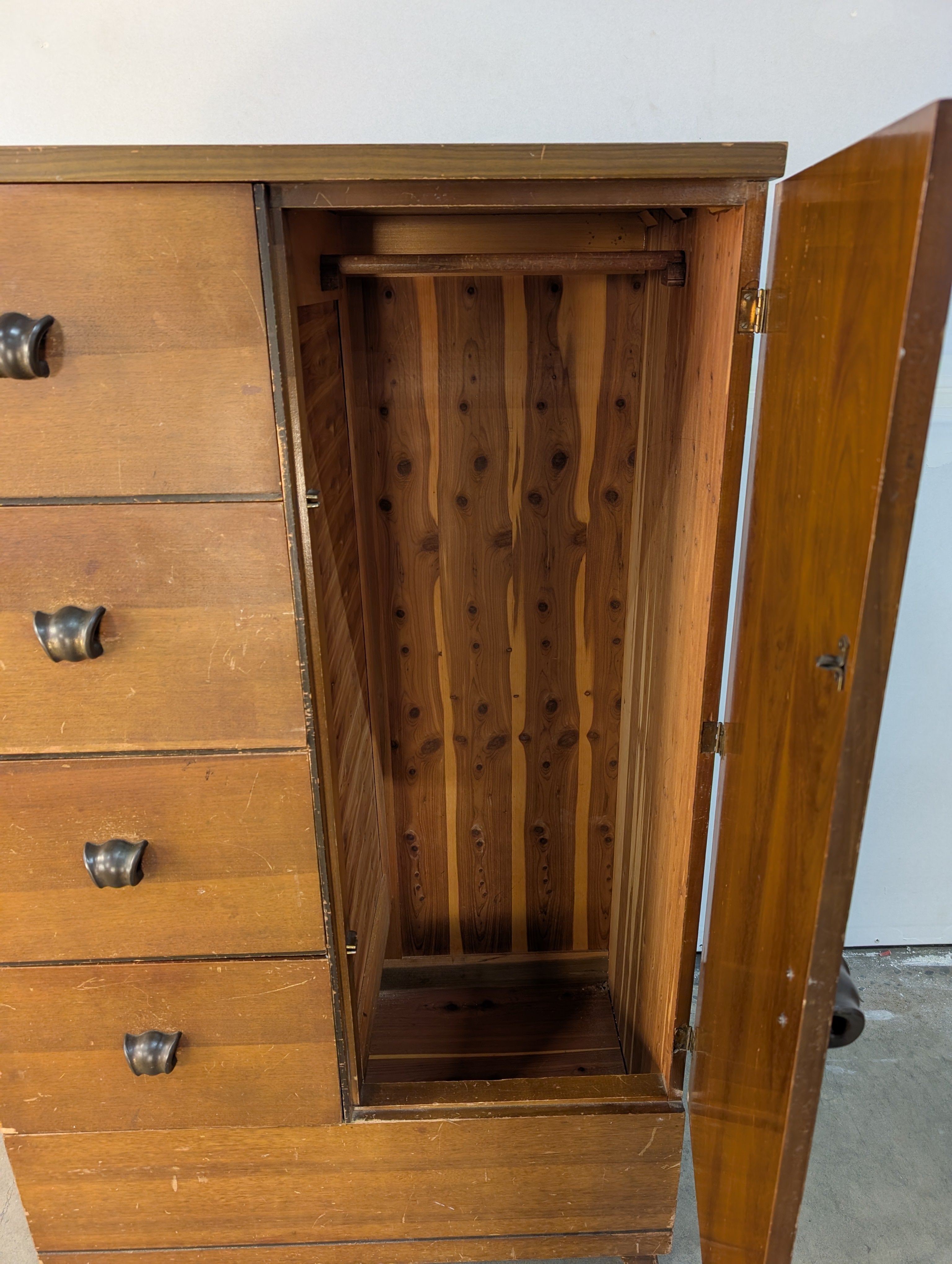 Vintage Wooden Storage Cabinet with Drawers and Door