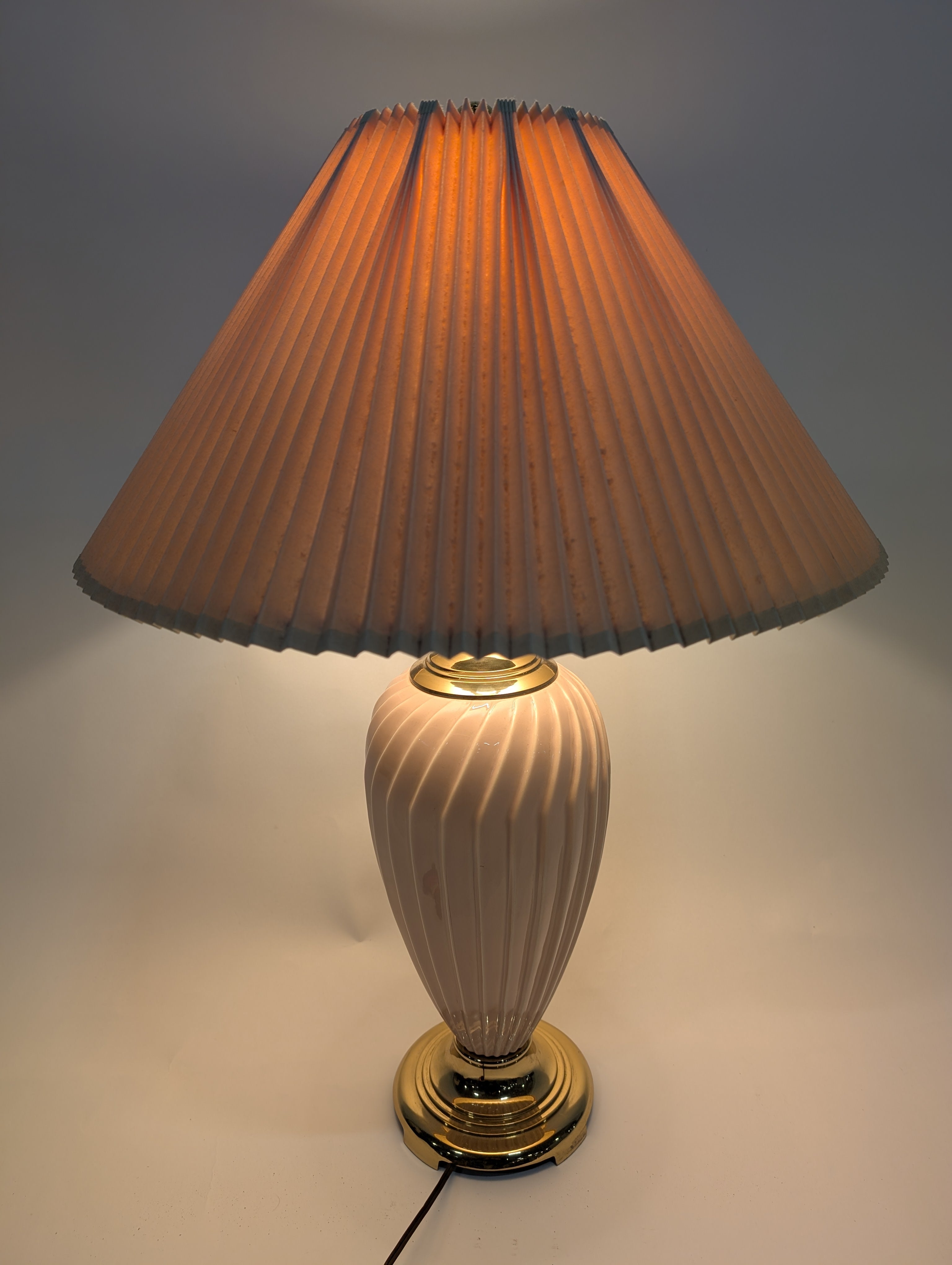 Vintage Style Pleated Shade Table Lamp with Pink Ceramic Glass Base