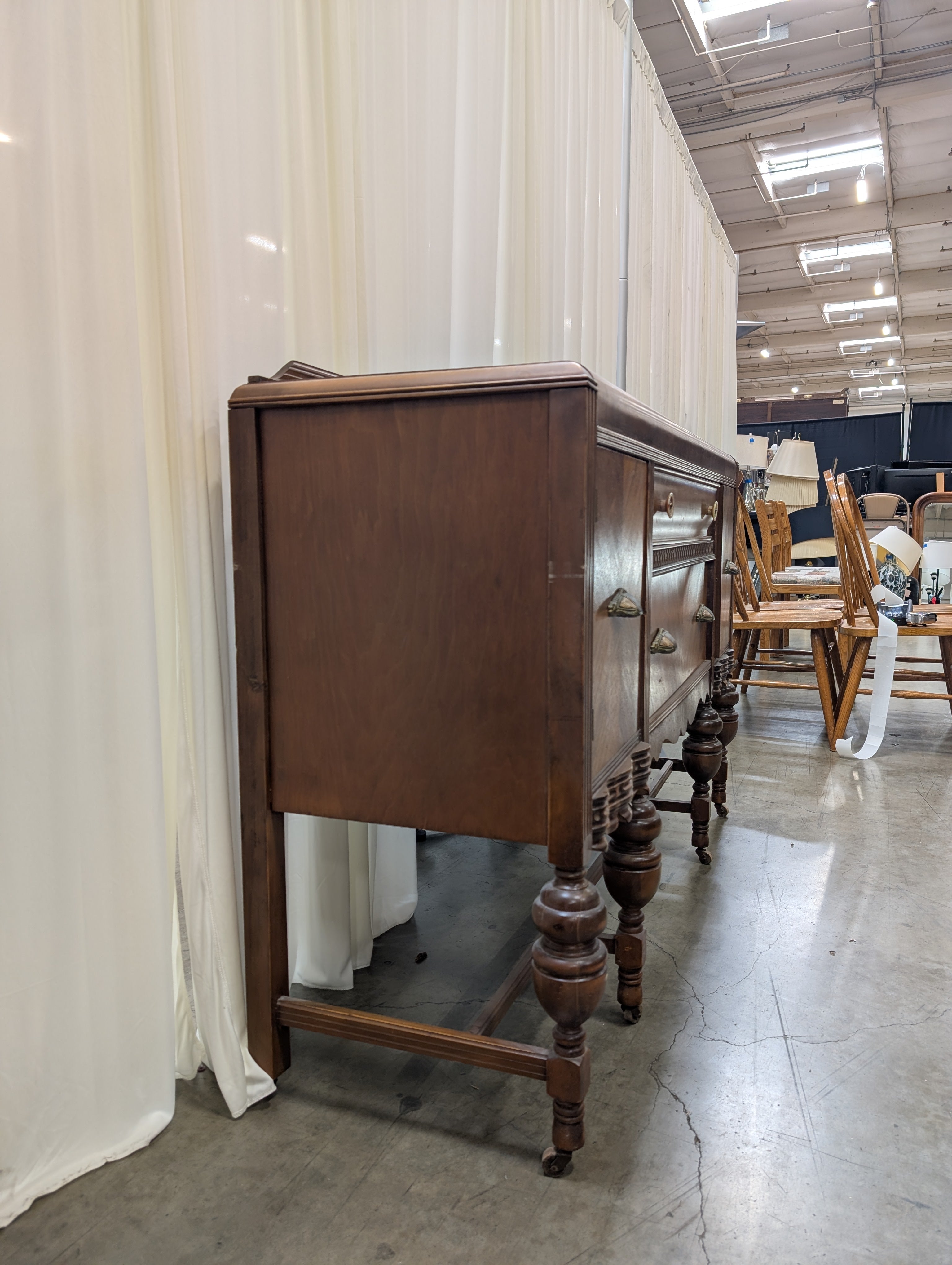 Vintage Two-Tone Wood Buffet with Ornate Pulls