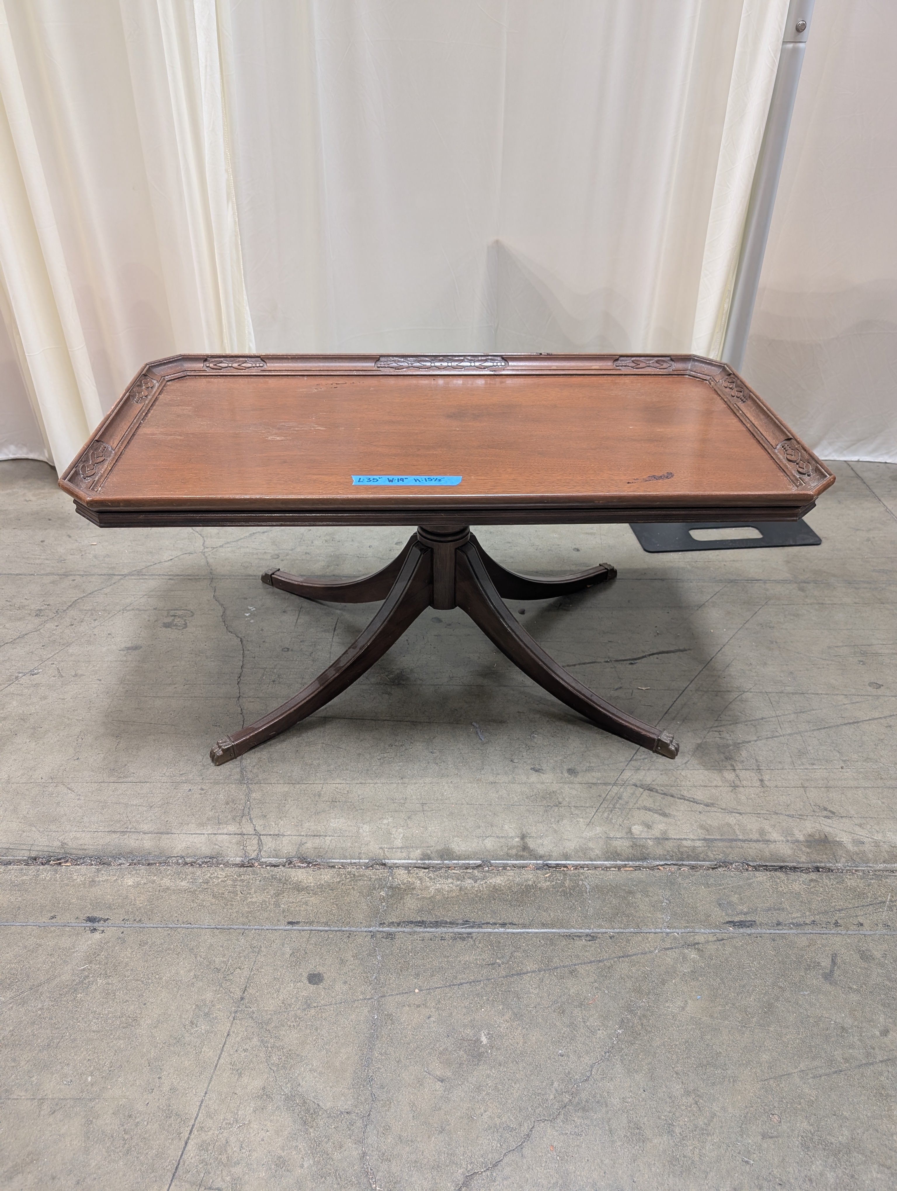 Carved Wood Coffee Table with Glass Insert