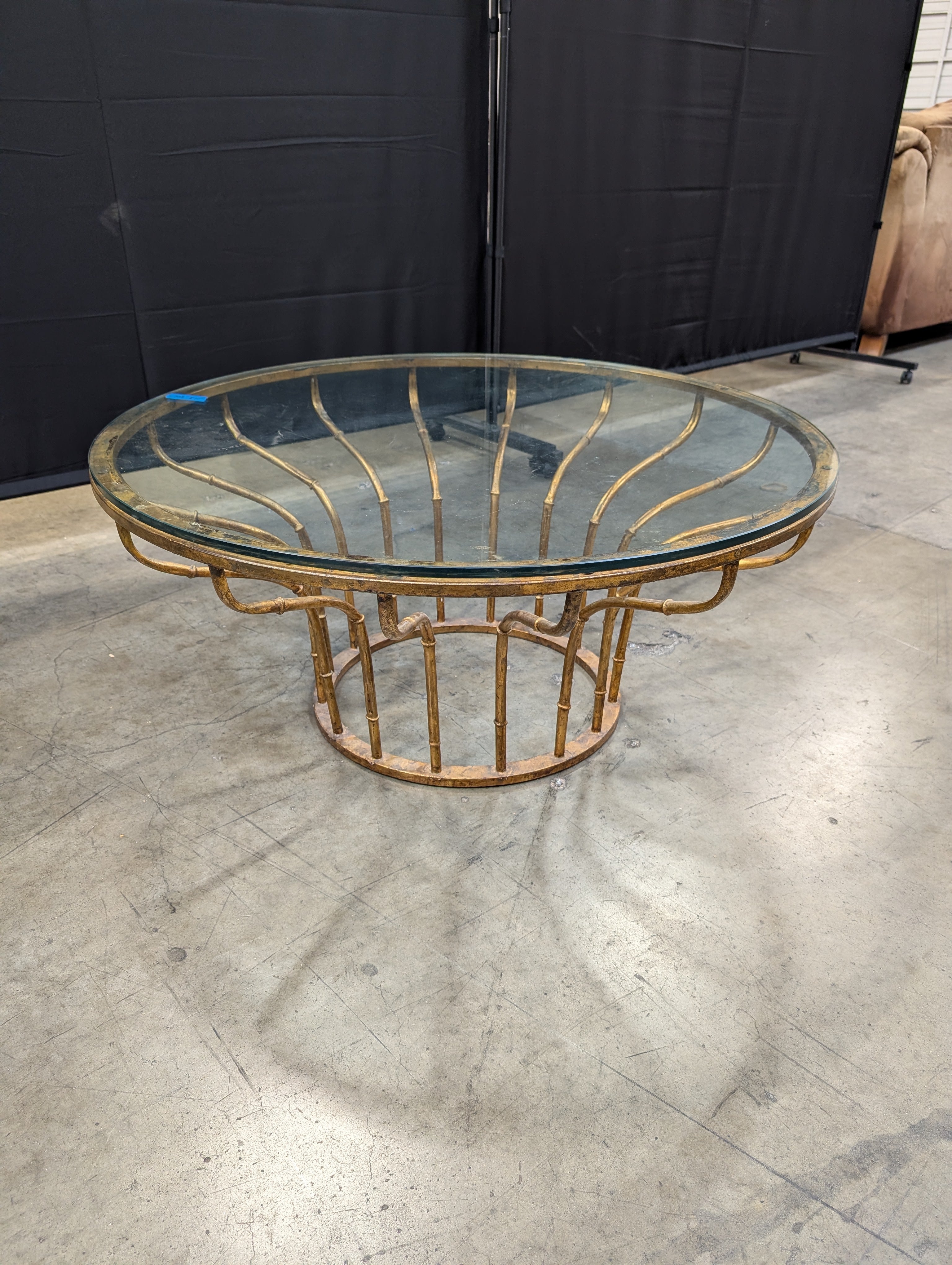 Vintage Style Round Glass Top Side Table with Faux Bamboo Brass Frame