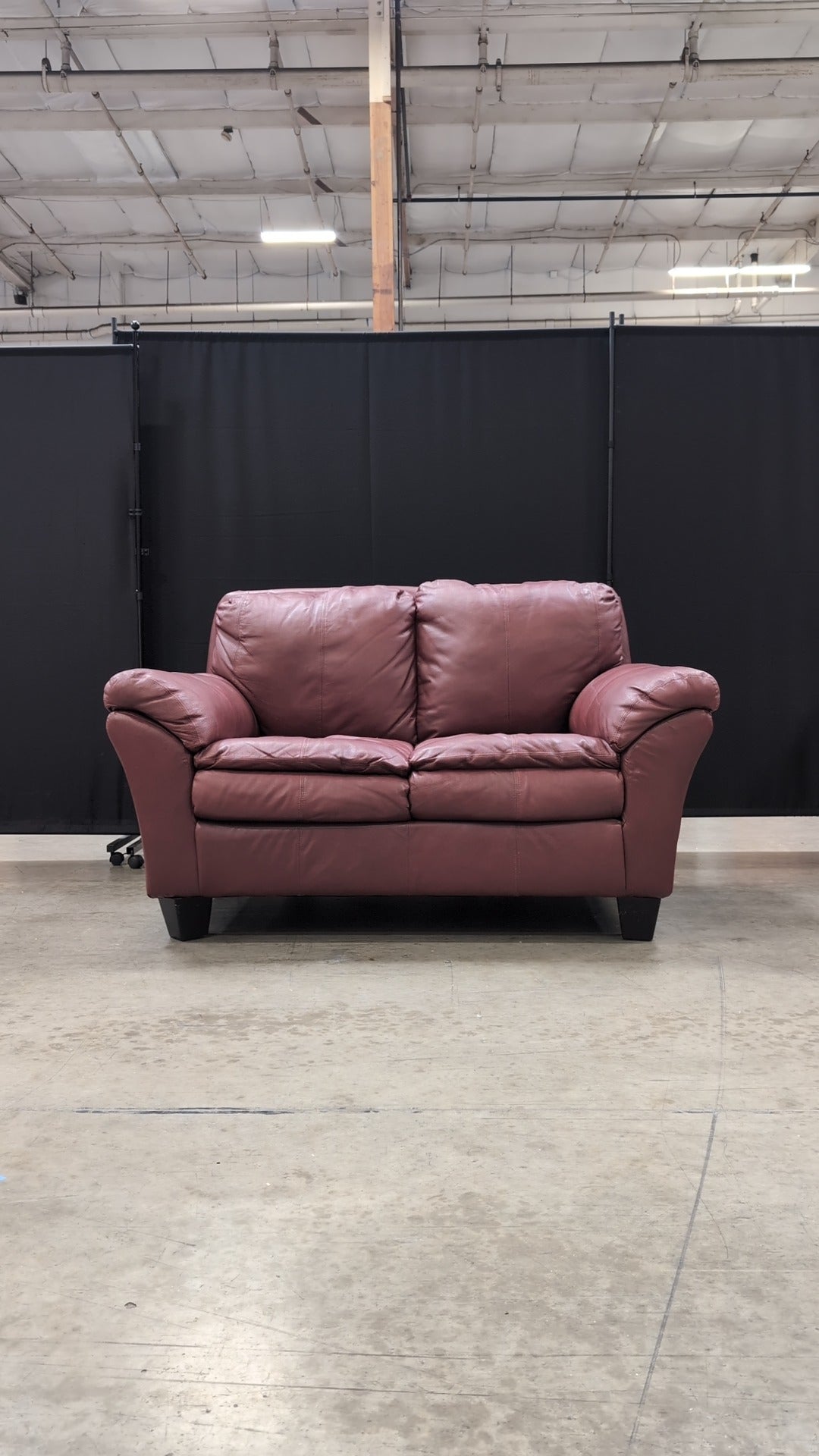 Rich Burgundy Leather Two-Seater Sofa