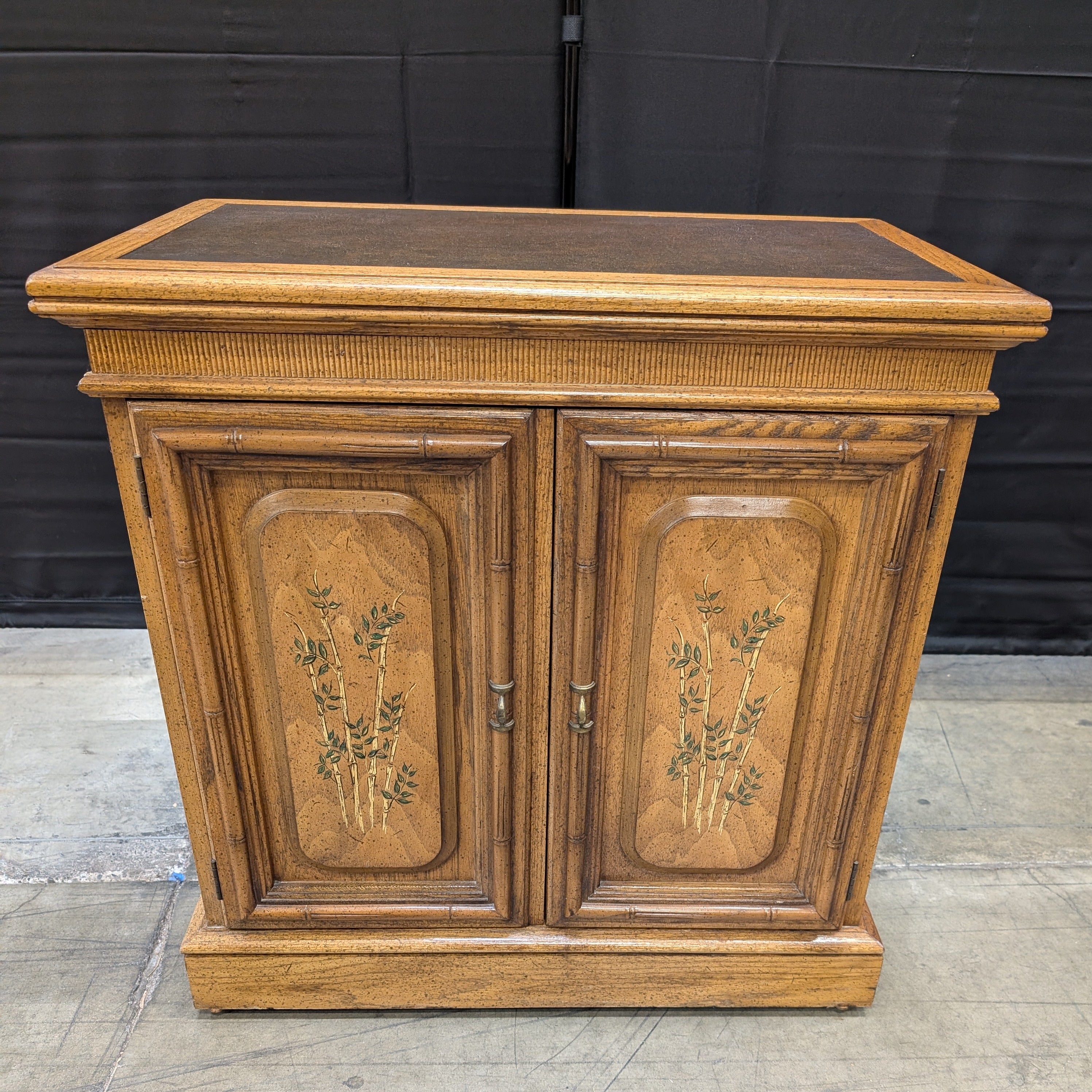 Vintage Chinoiserie Wood Storage Cabinet with Painted Bamboo Motif