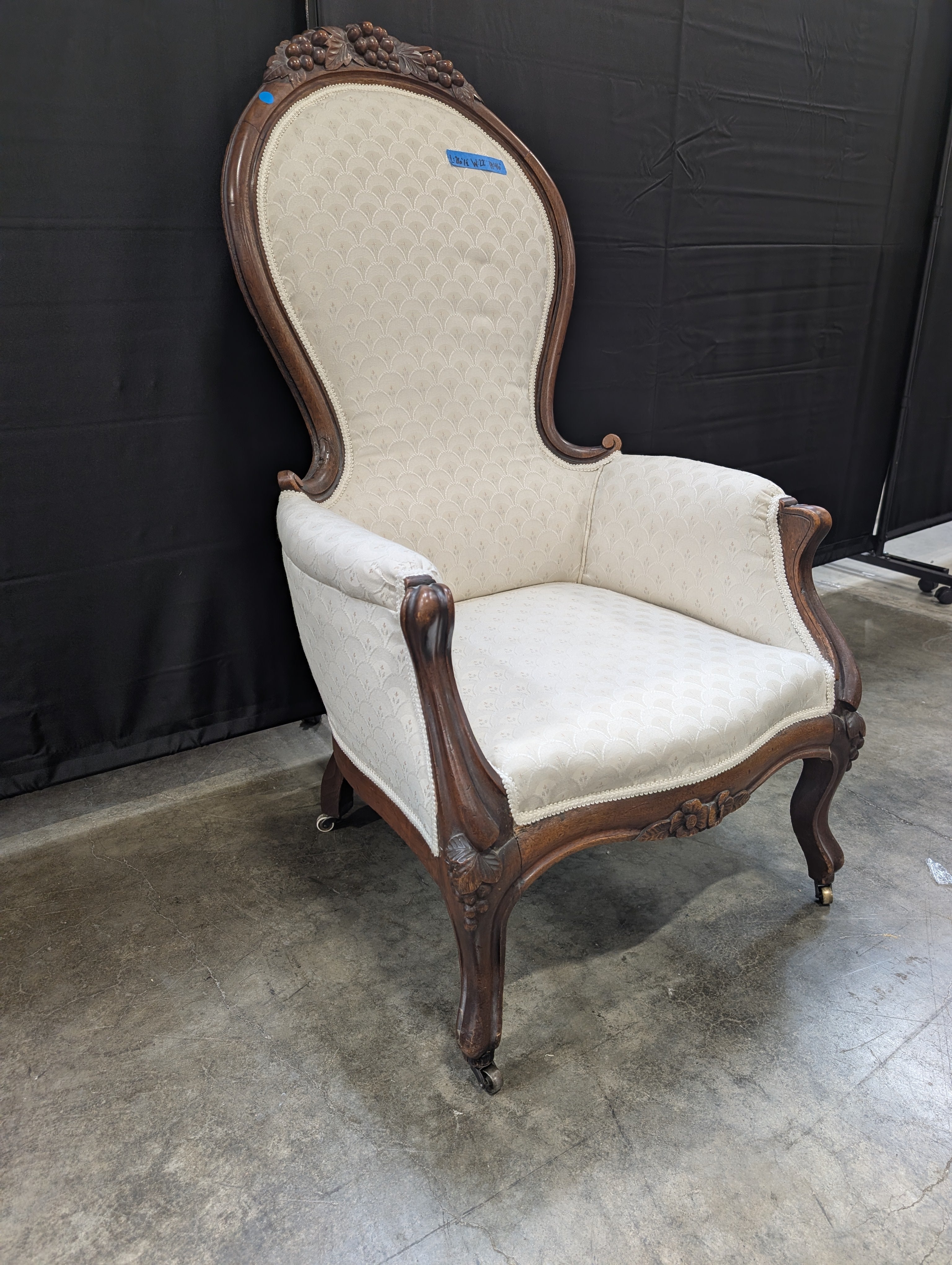 Victorian Style Carved Wood Armchair in Cream
