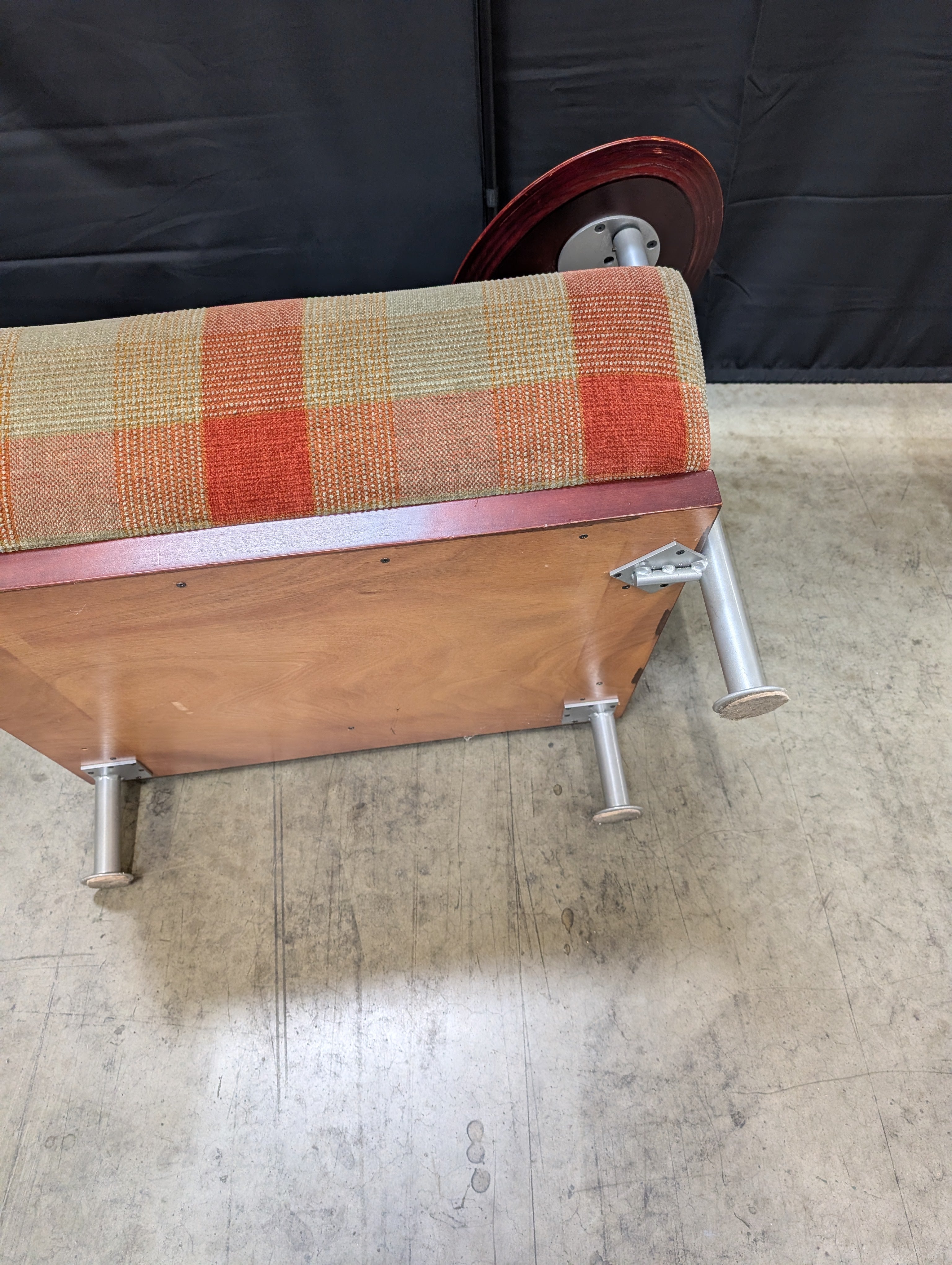 Retro Plaid Upholstered Lounge Chairs with Integrated Side Tables