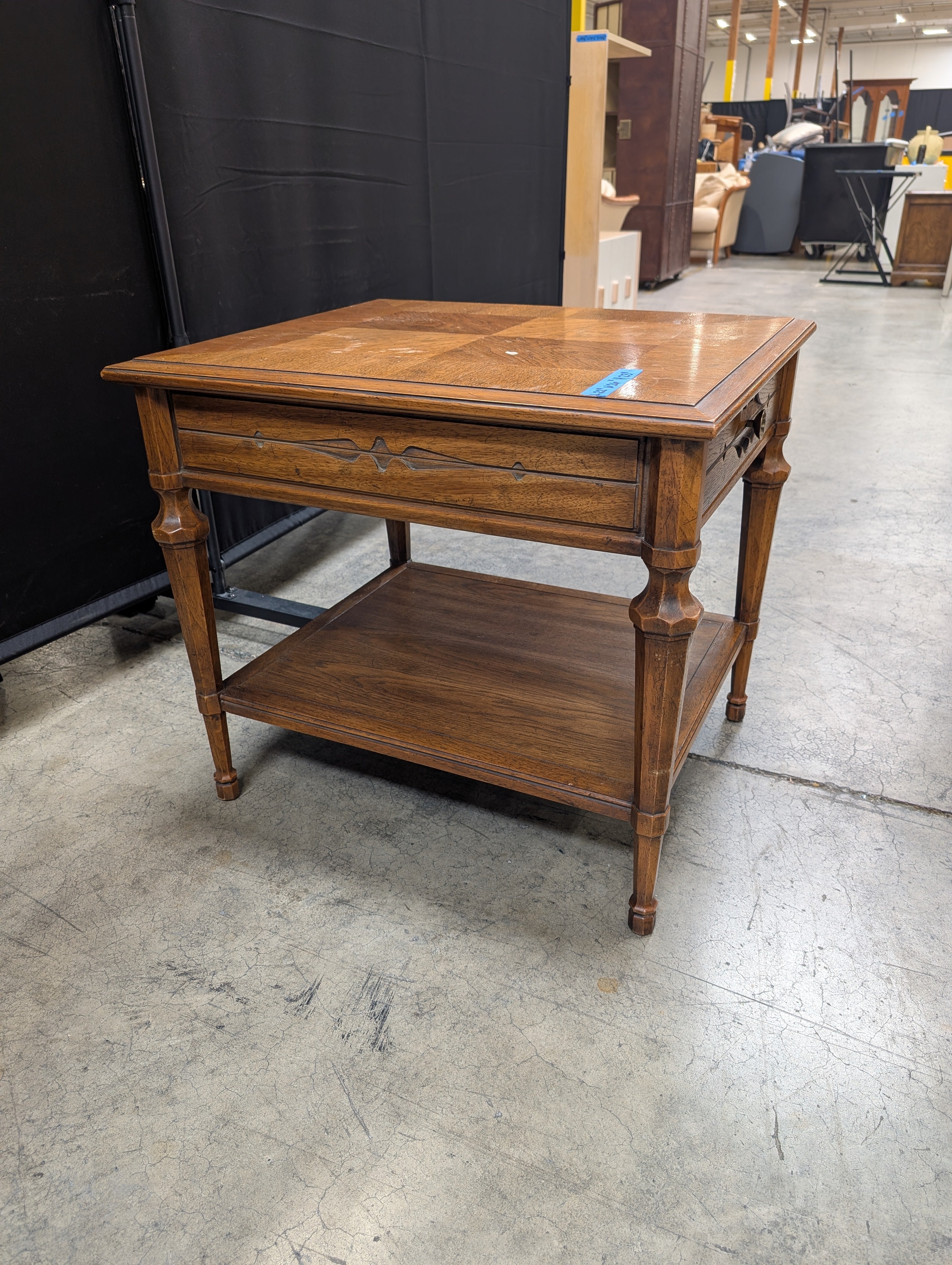Wood Heritage Table with Drawer and Two Shelves