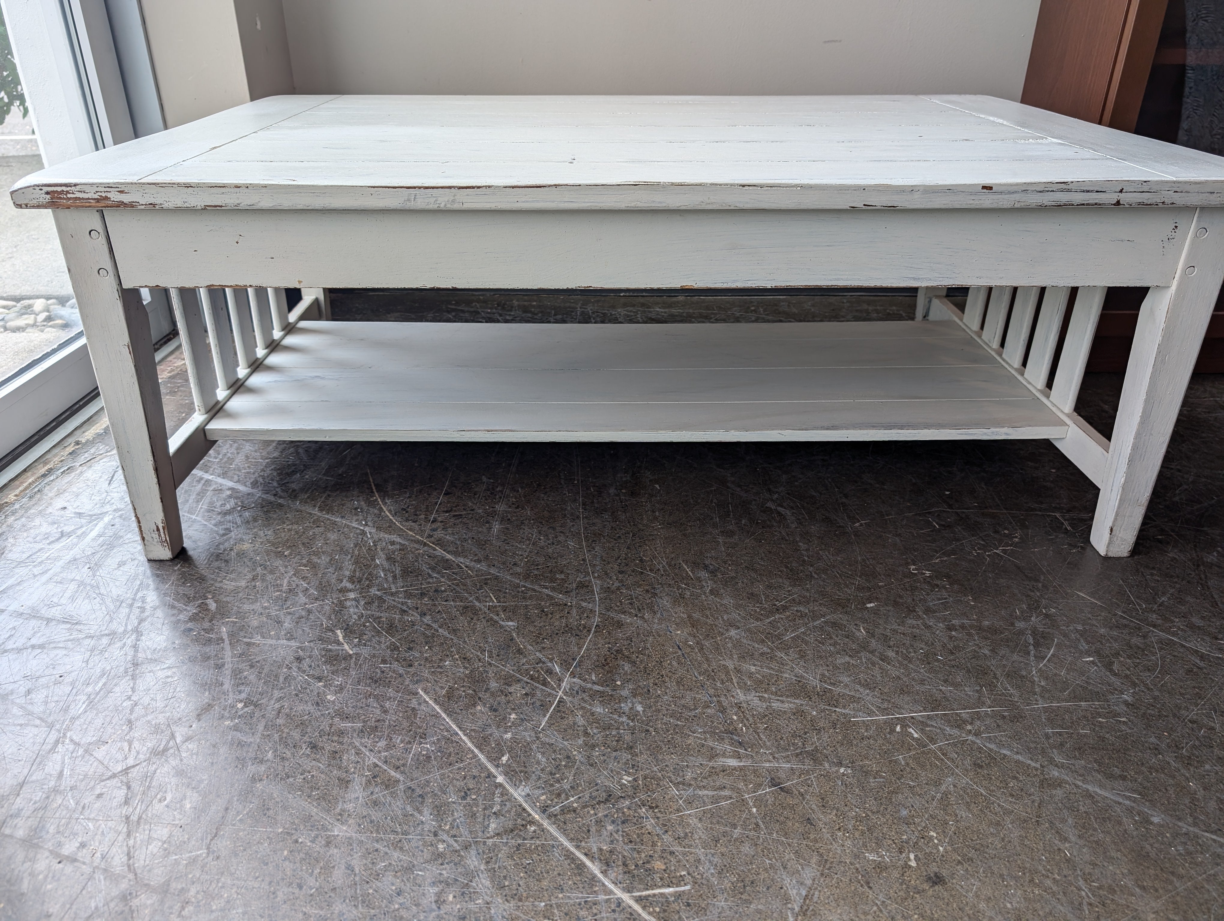 Distressed White Plank Top Furniture Piece