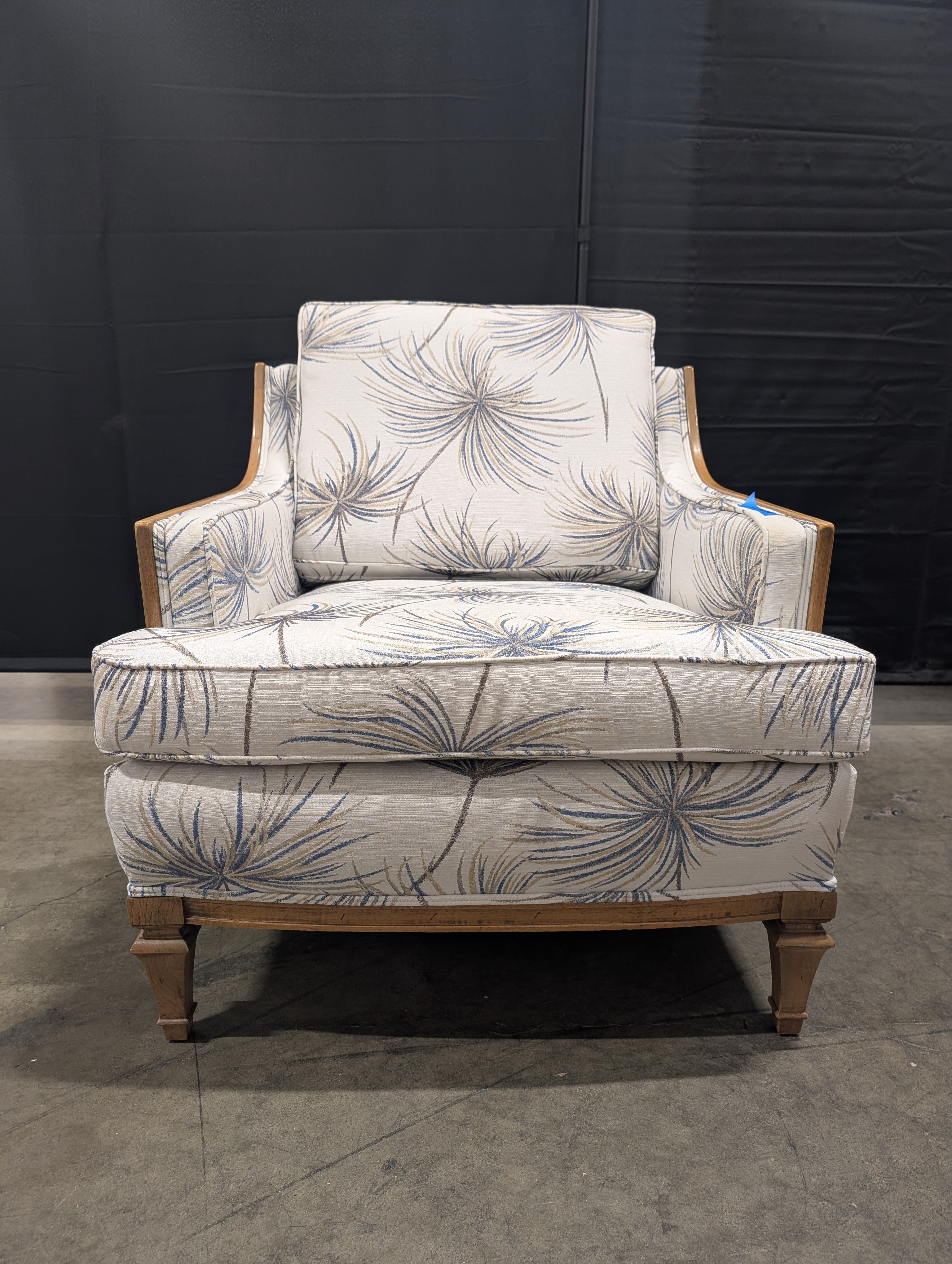 Wood Frame Armchair with Botanical Print Upholstery