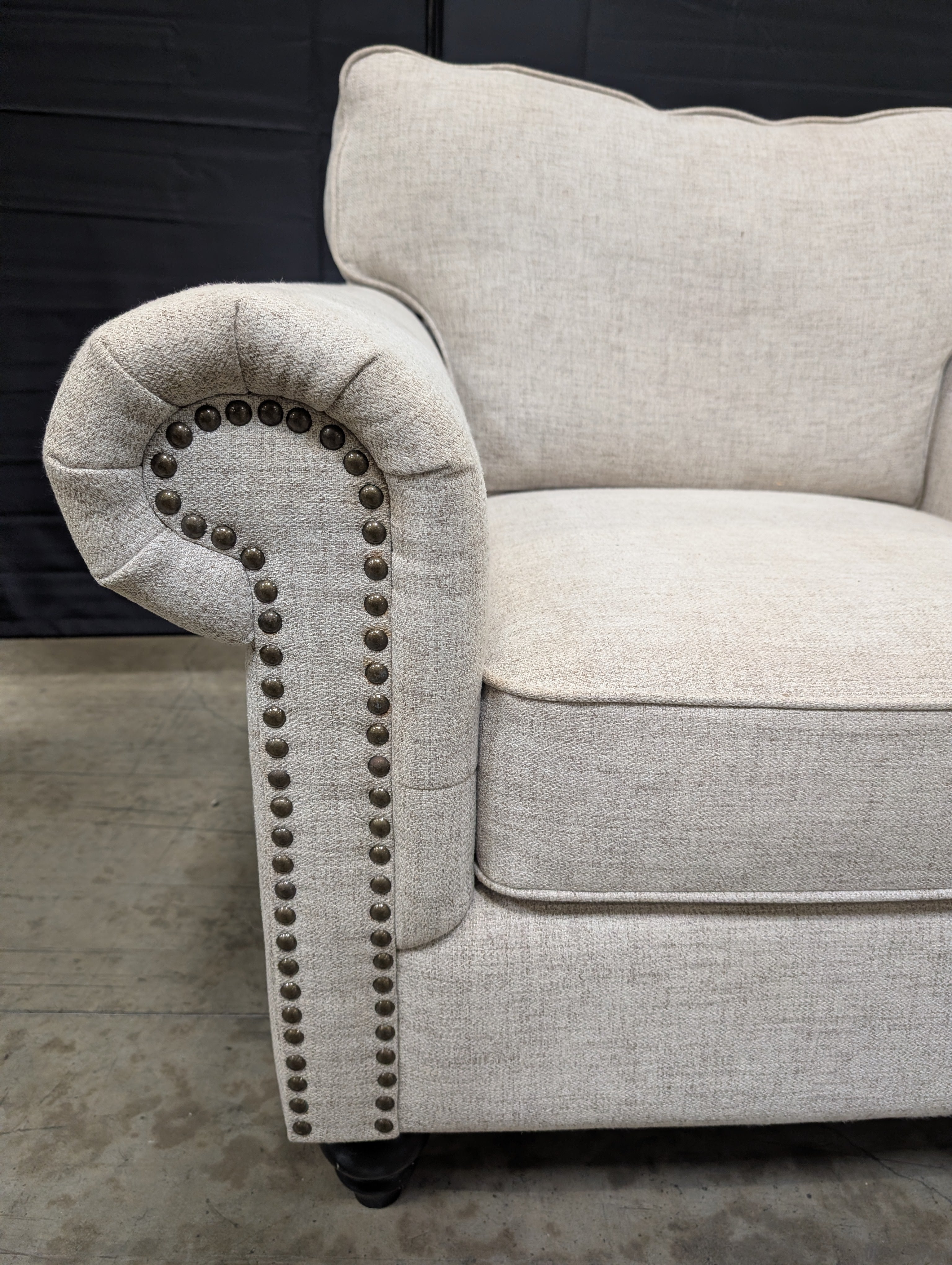 Textured Fabric Rolled Arm Accent Chair with Nailhead Trim