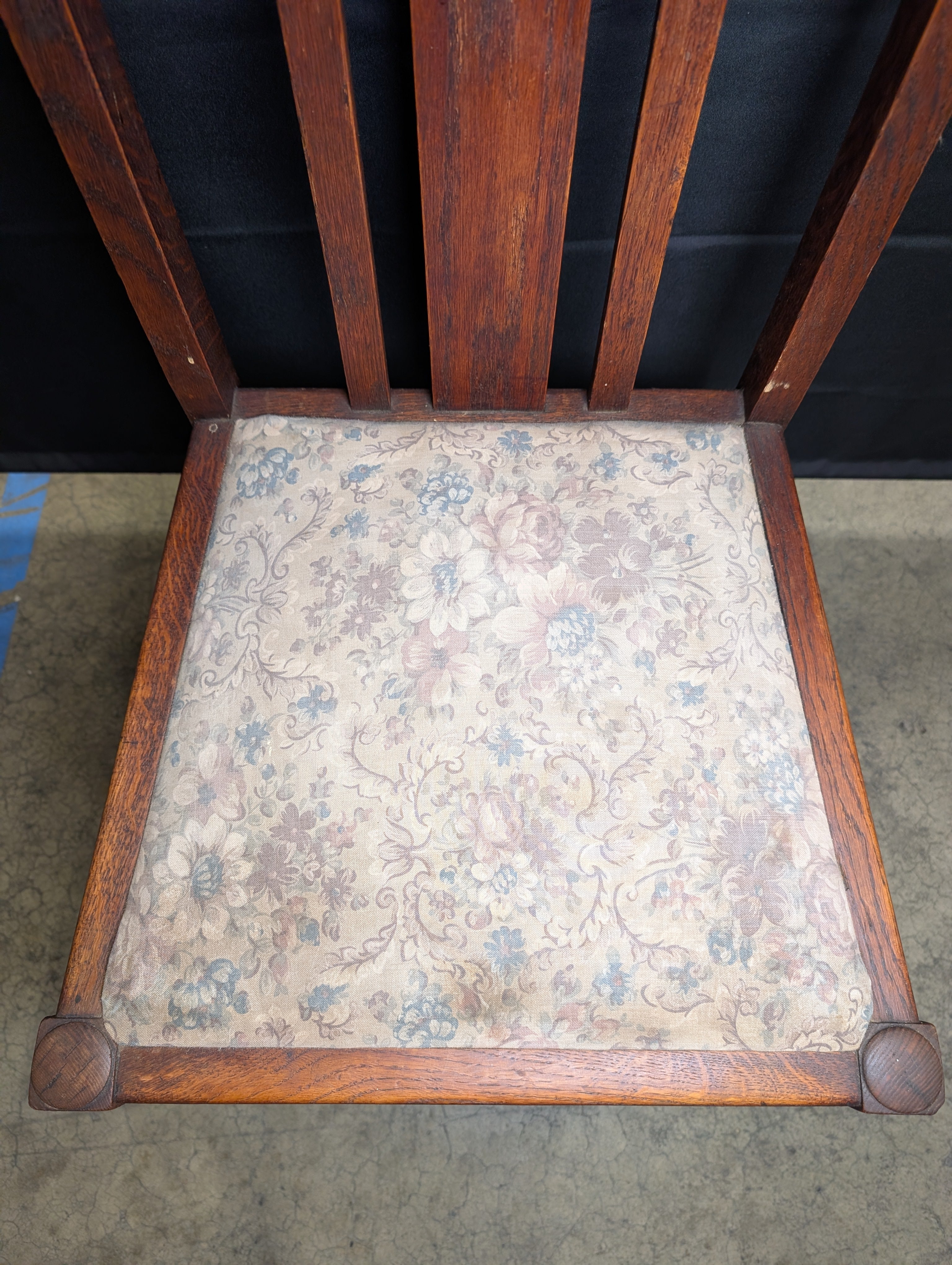 Vintage Hardwood Slat Back Accent Chair with Floral Upholstery