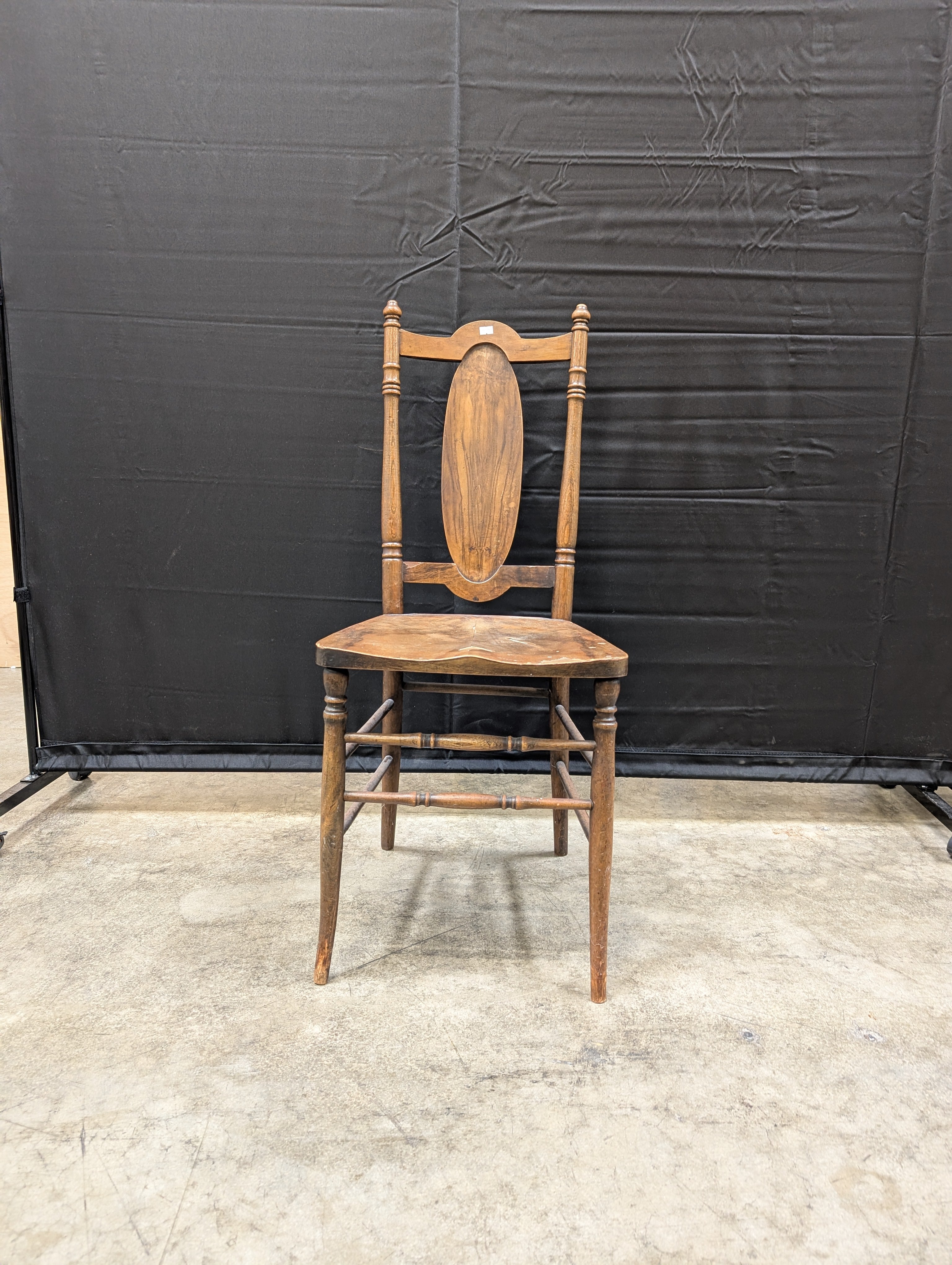 Vintage Dark Wood Oval Back Spindle Chair