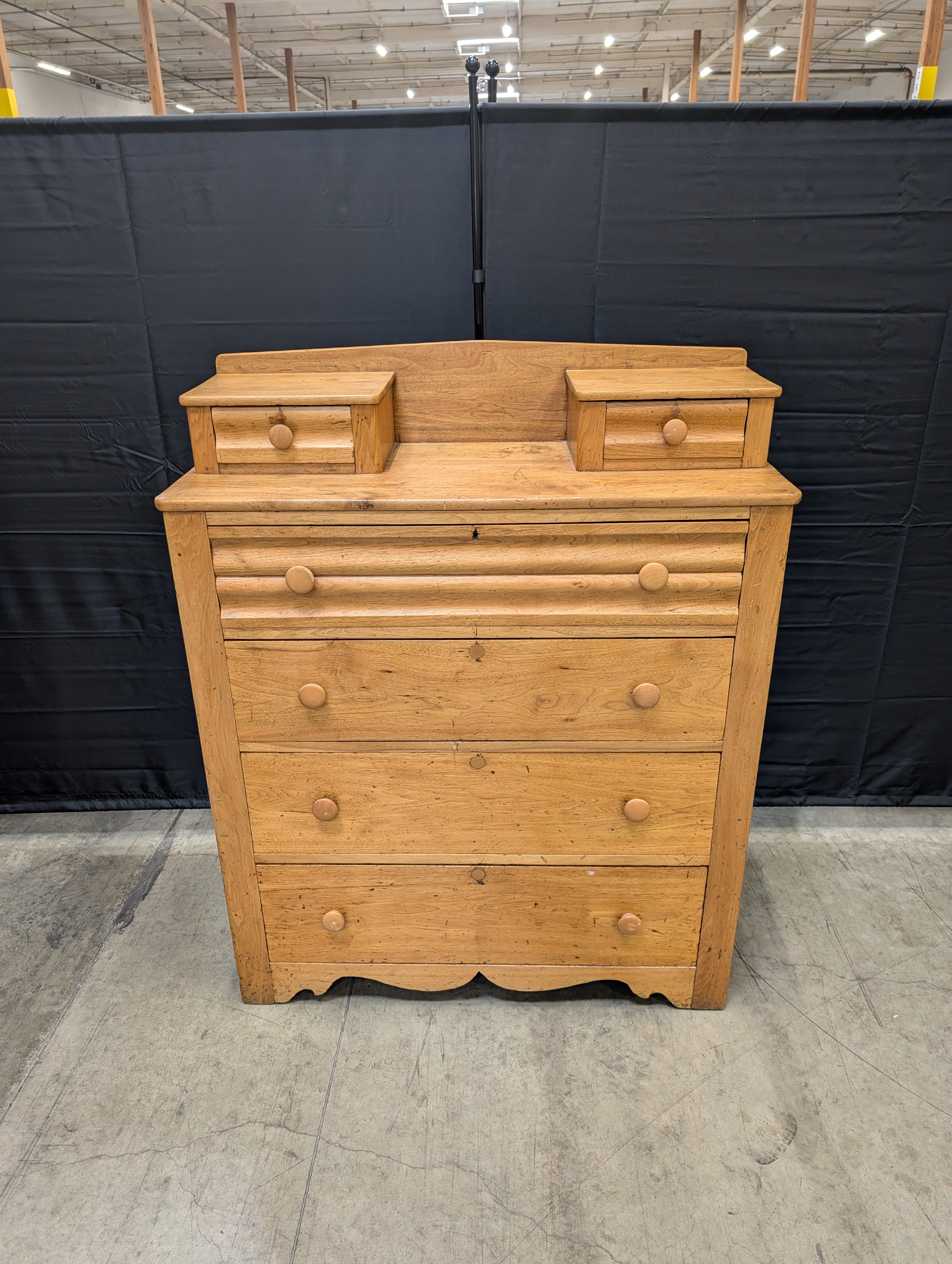 Solid Wood Dresser with Hutch Top and Fluted Detail