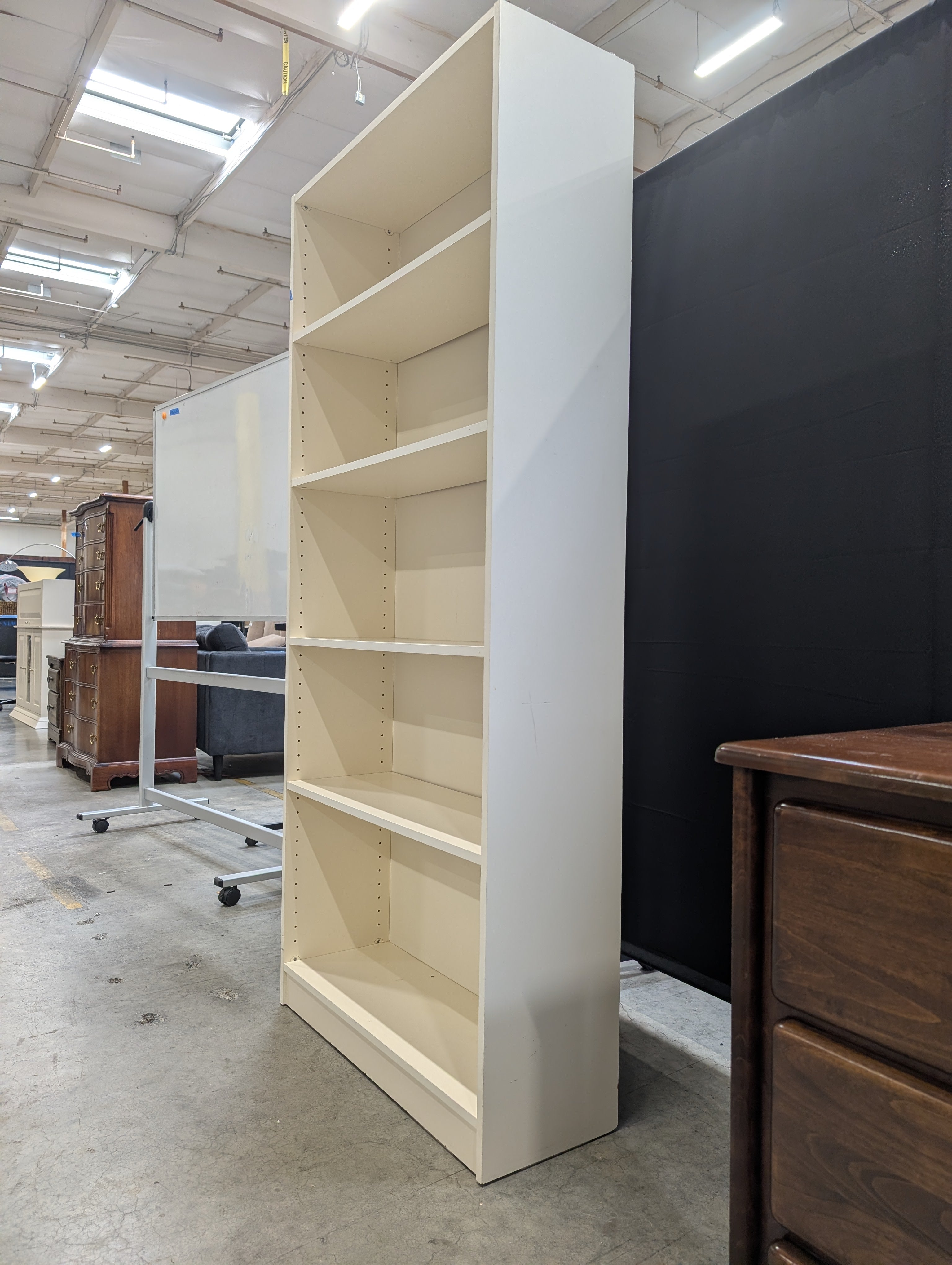 White Five-Shelf Bookcase with Adjustable Shelves