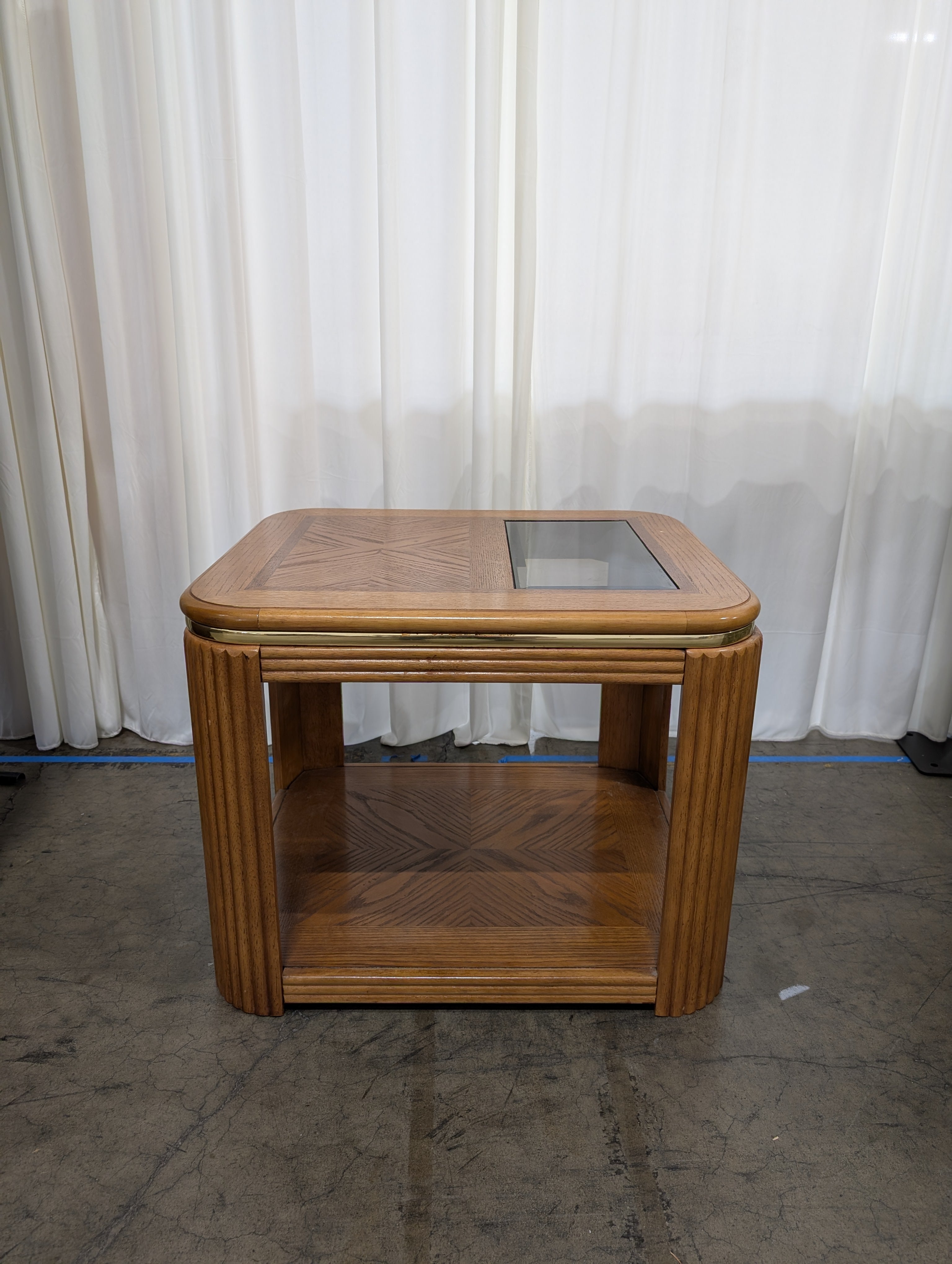 Light Oak Square End Table with Glass Insert
