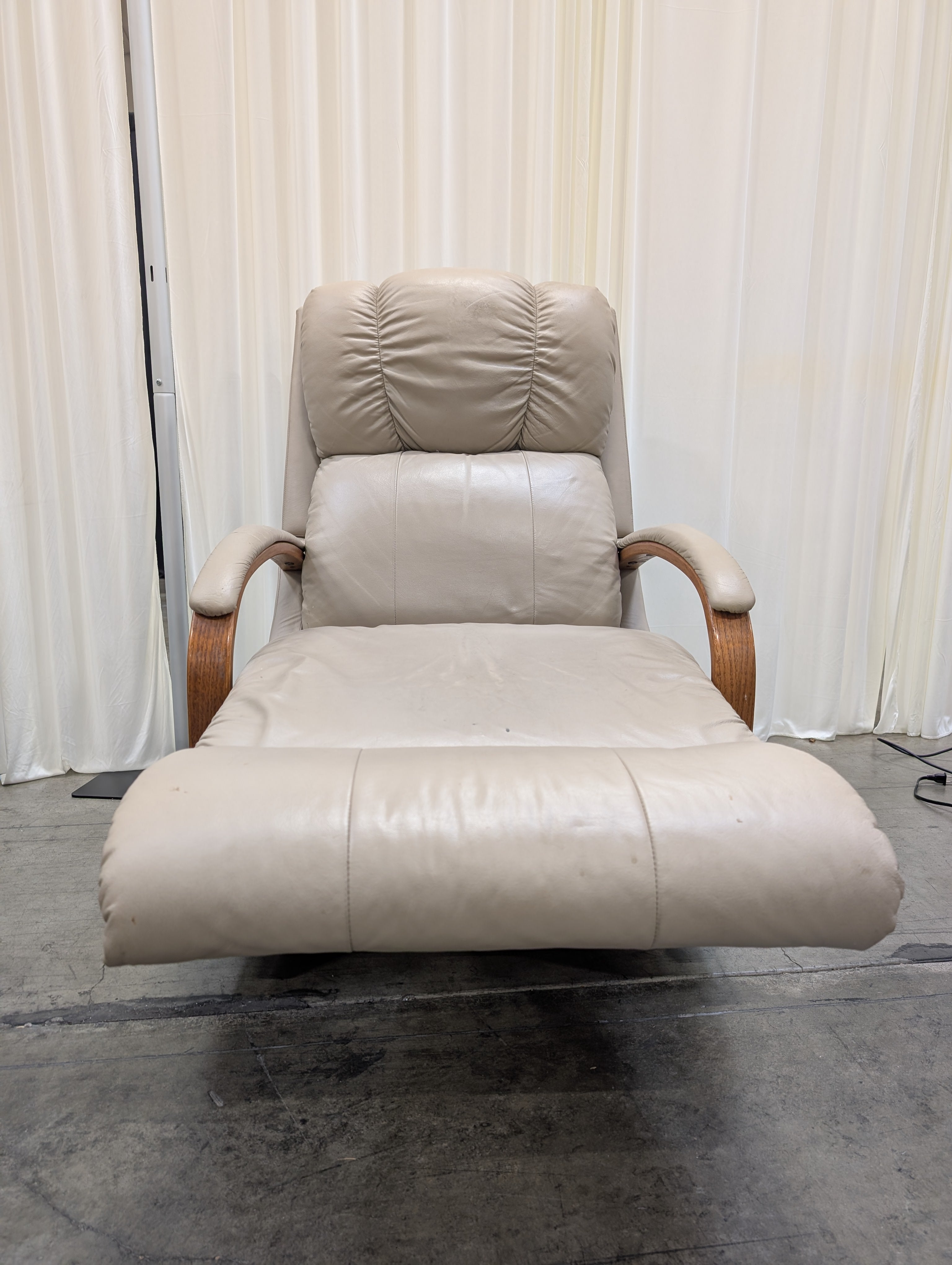 Grey Leatherette Recliner with Wood Trim