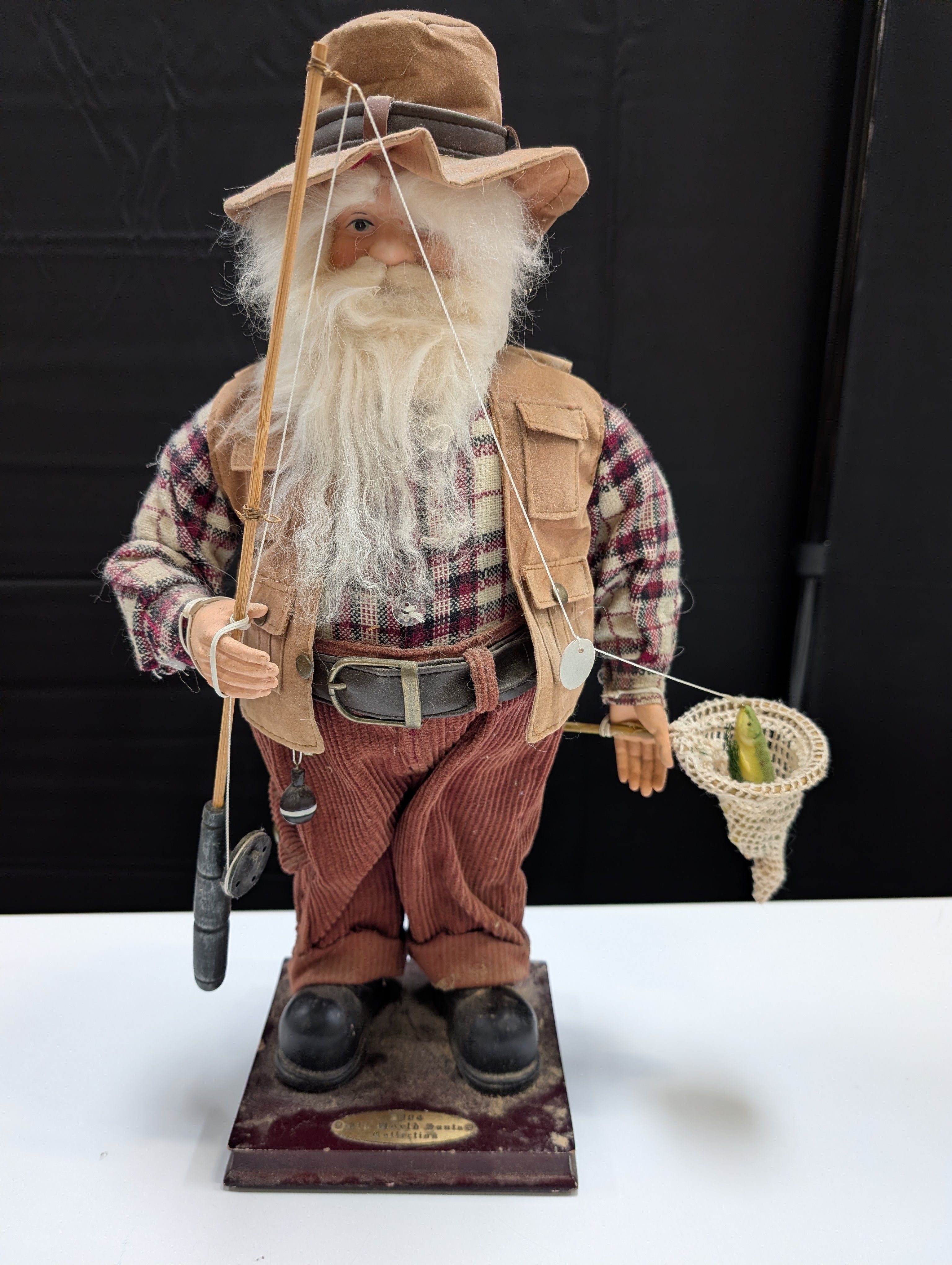 Rustic Fisherman Figurine with Fishing Rod and Hat