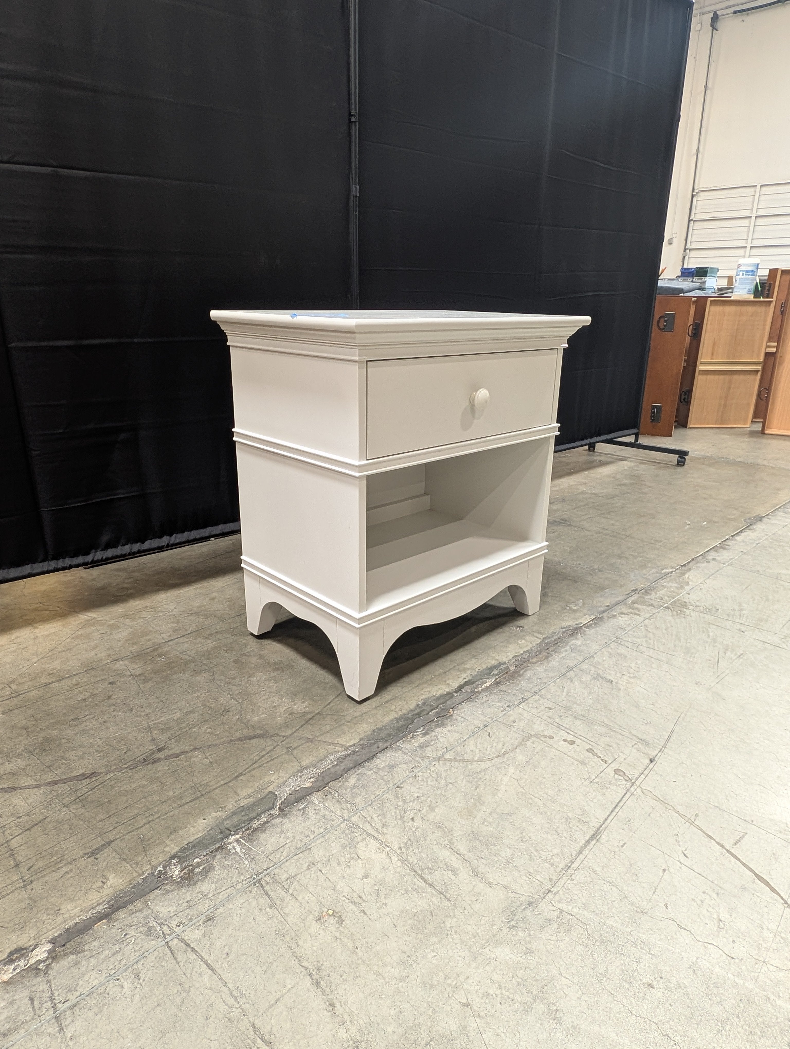 Classic White Bedside Table with Drawer and Open Shelf