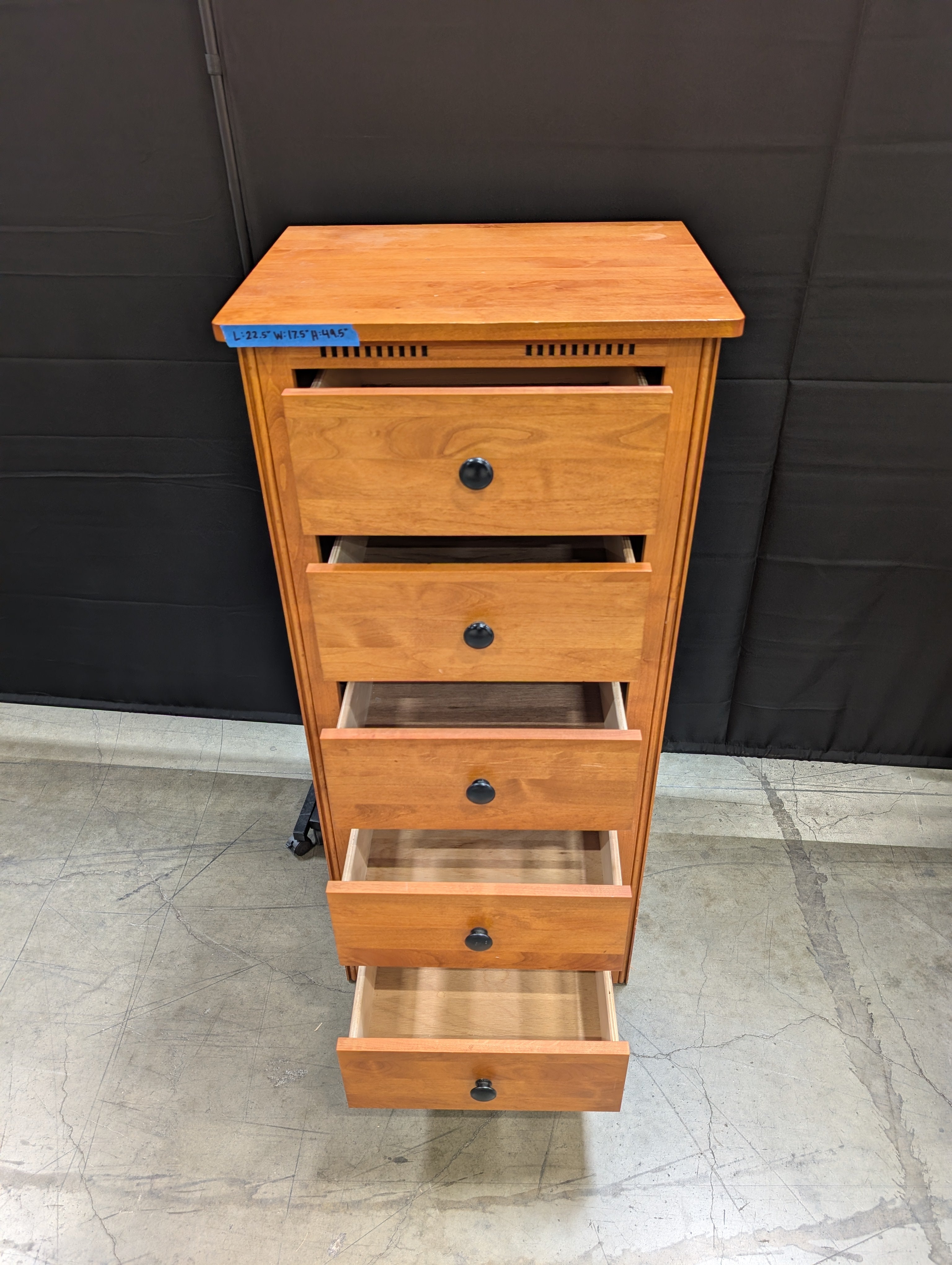 Five-Drawer Wood Dresser with Black Knobs