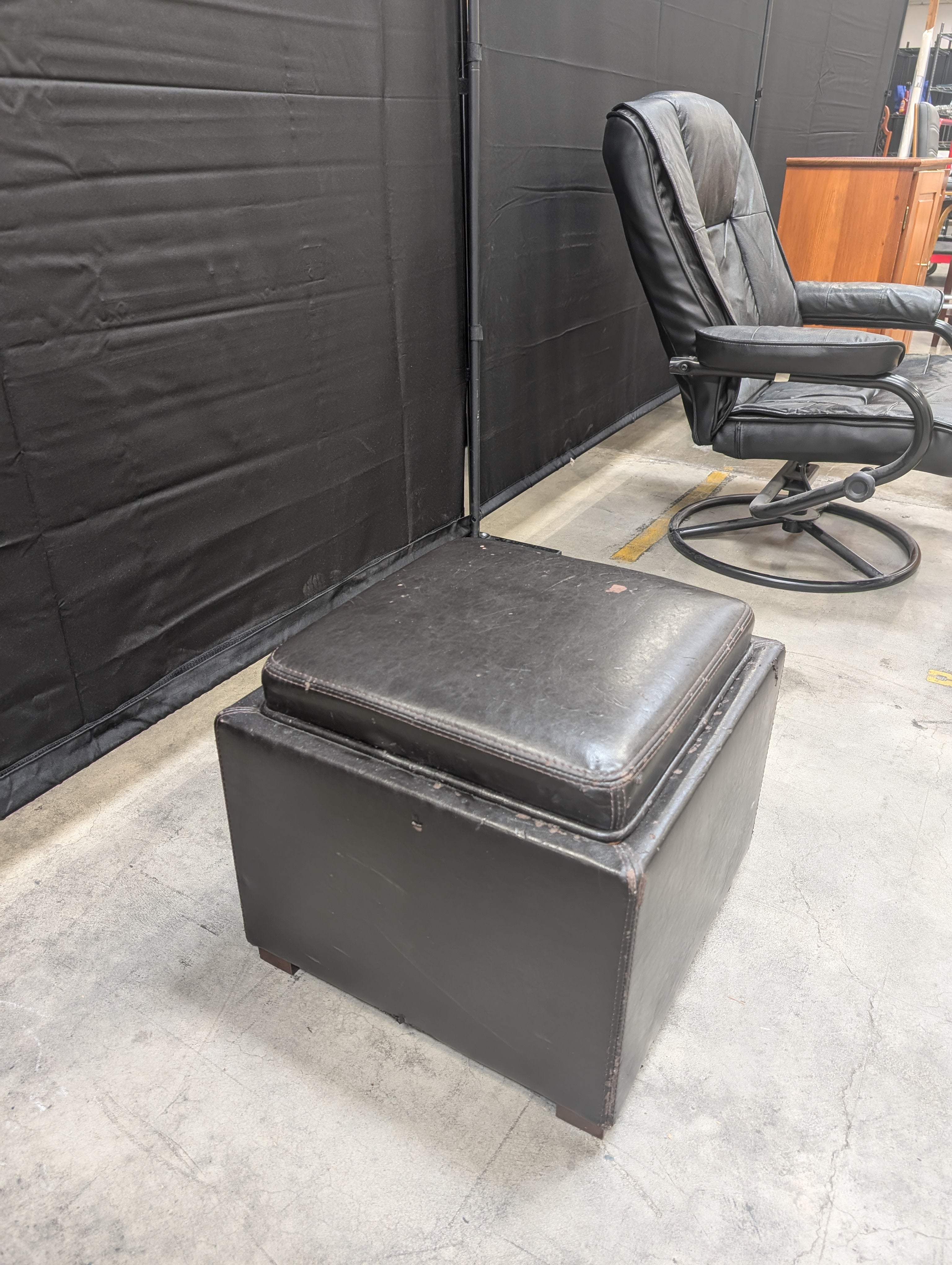 Brown Faux Leather Cube Ottoman with Feet