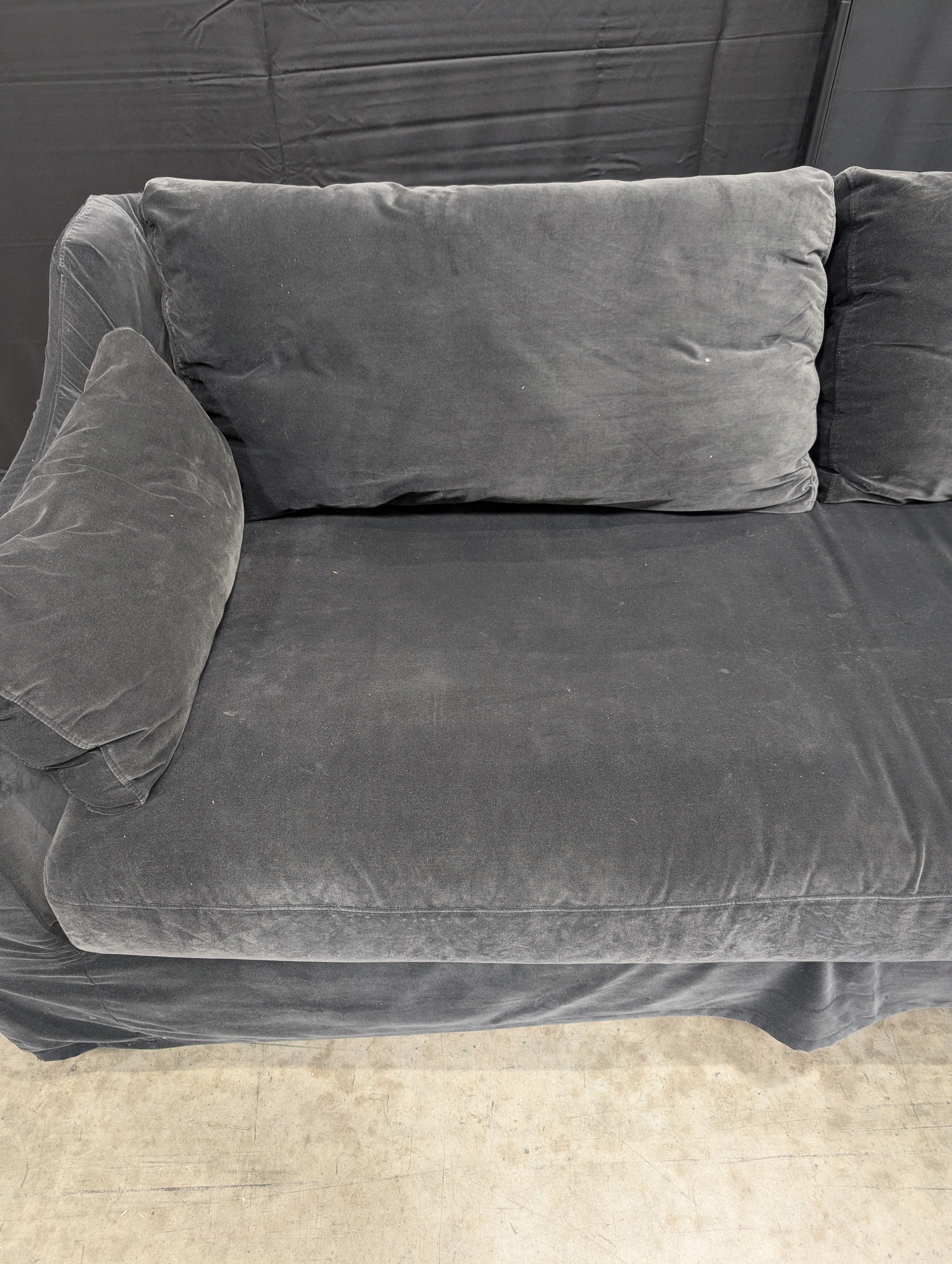 Dark Gray Velvet Skirted Couch