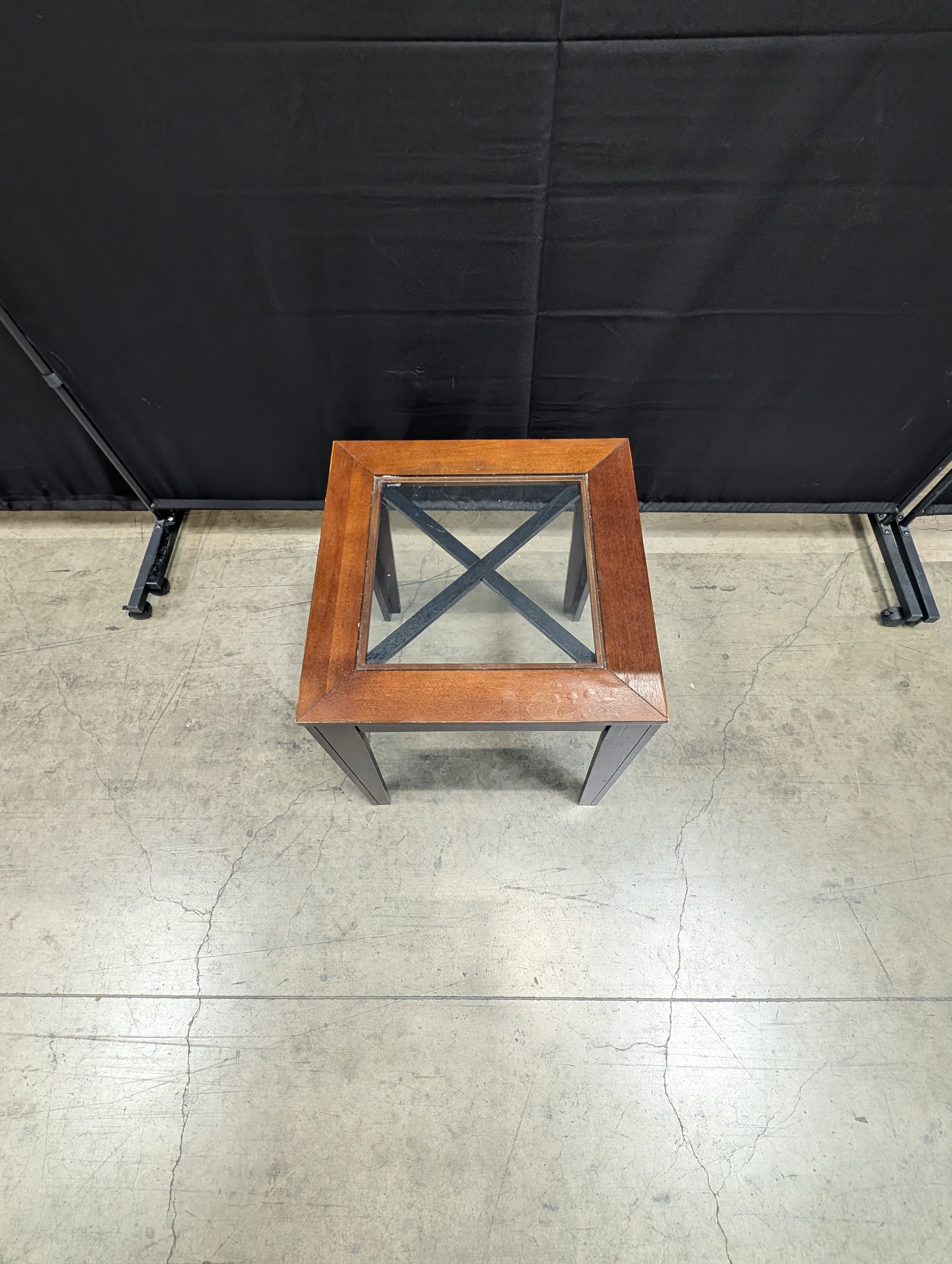 Contemporary Dark Wood Square End Table with Glass Top