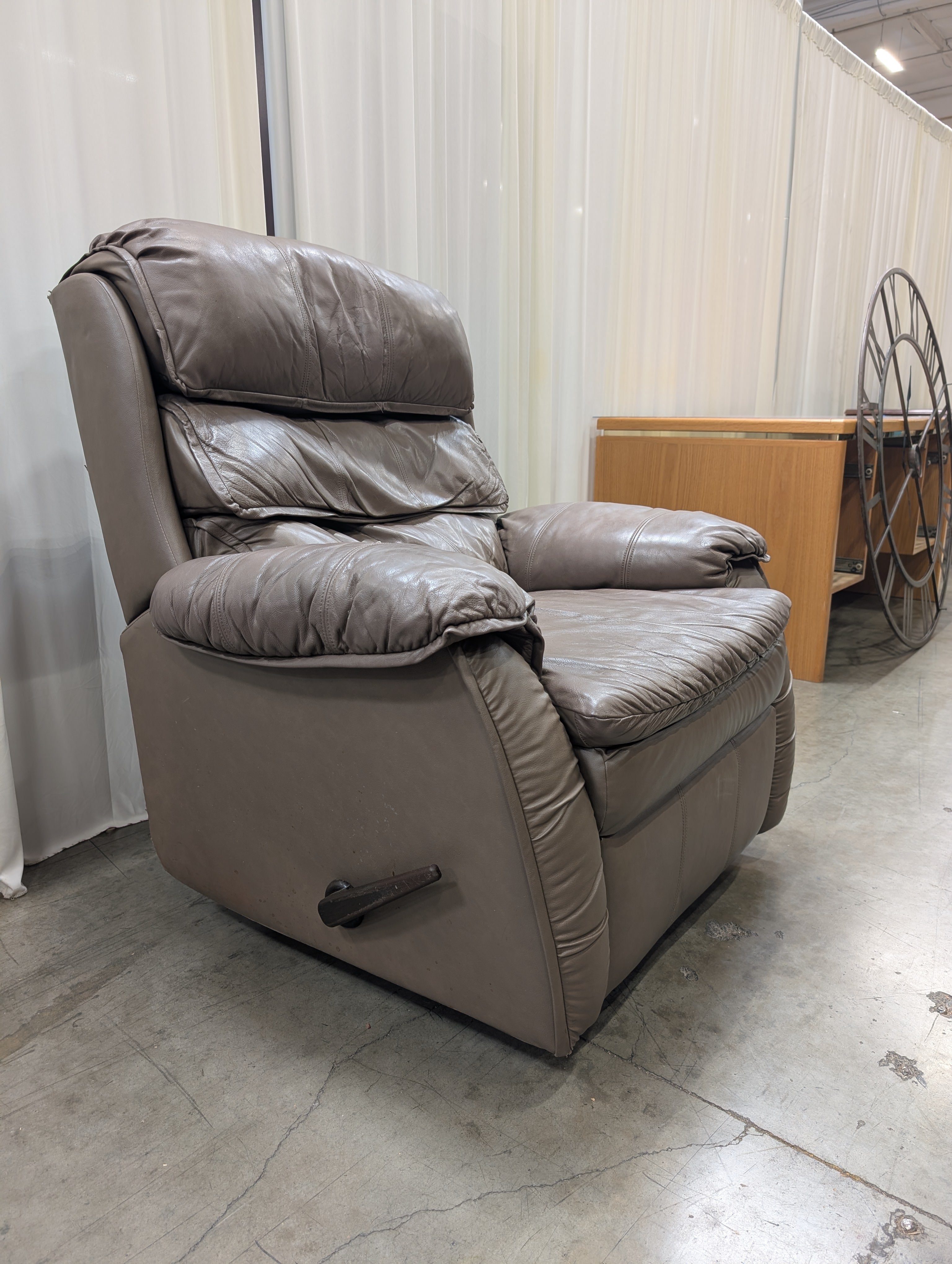 Brown Padded Leather Recliner with Rolled Arms