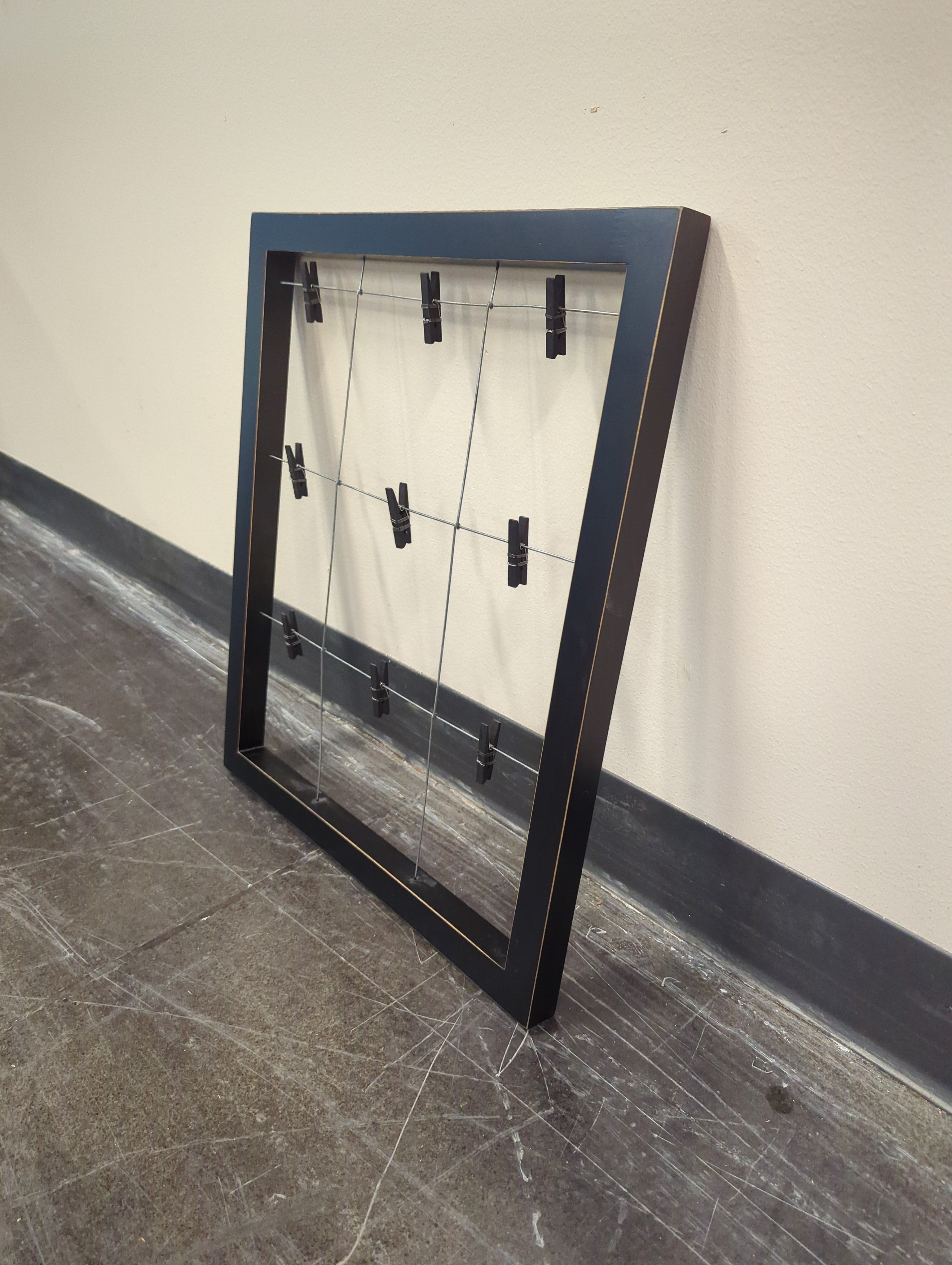 Modern Black Grid Photo Display Frame with Nine Clips