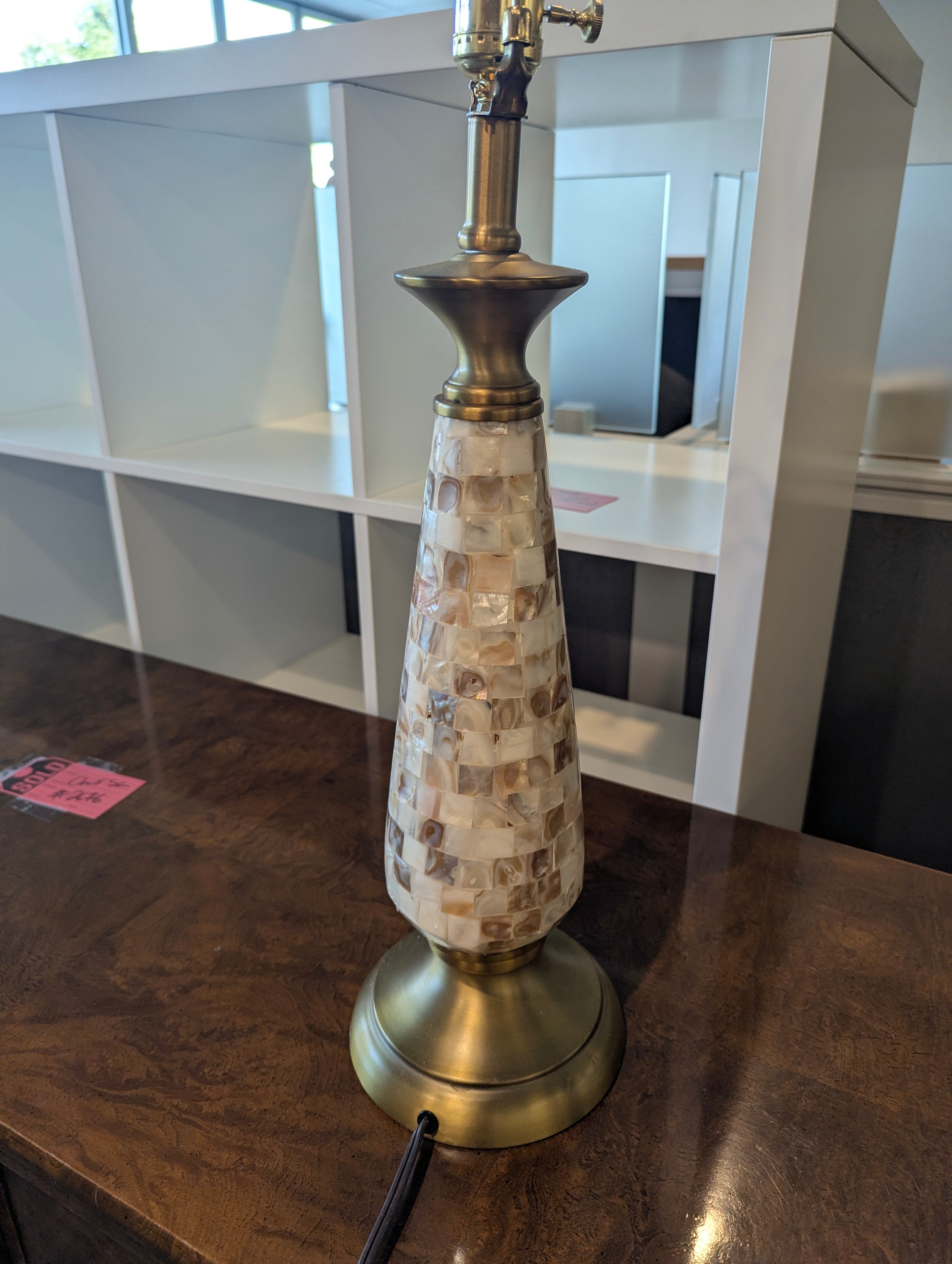 Artisan Shell Tile Conical Table Lamp with Brass Accents