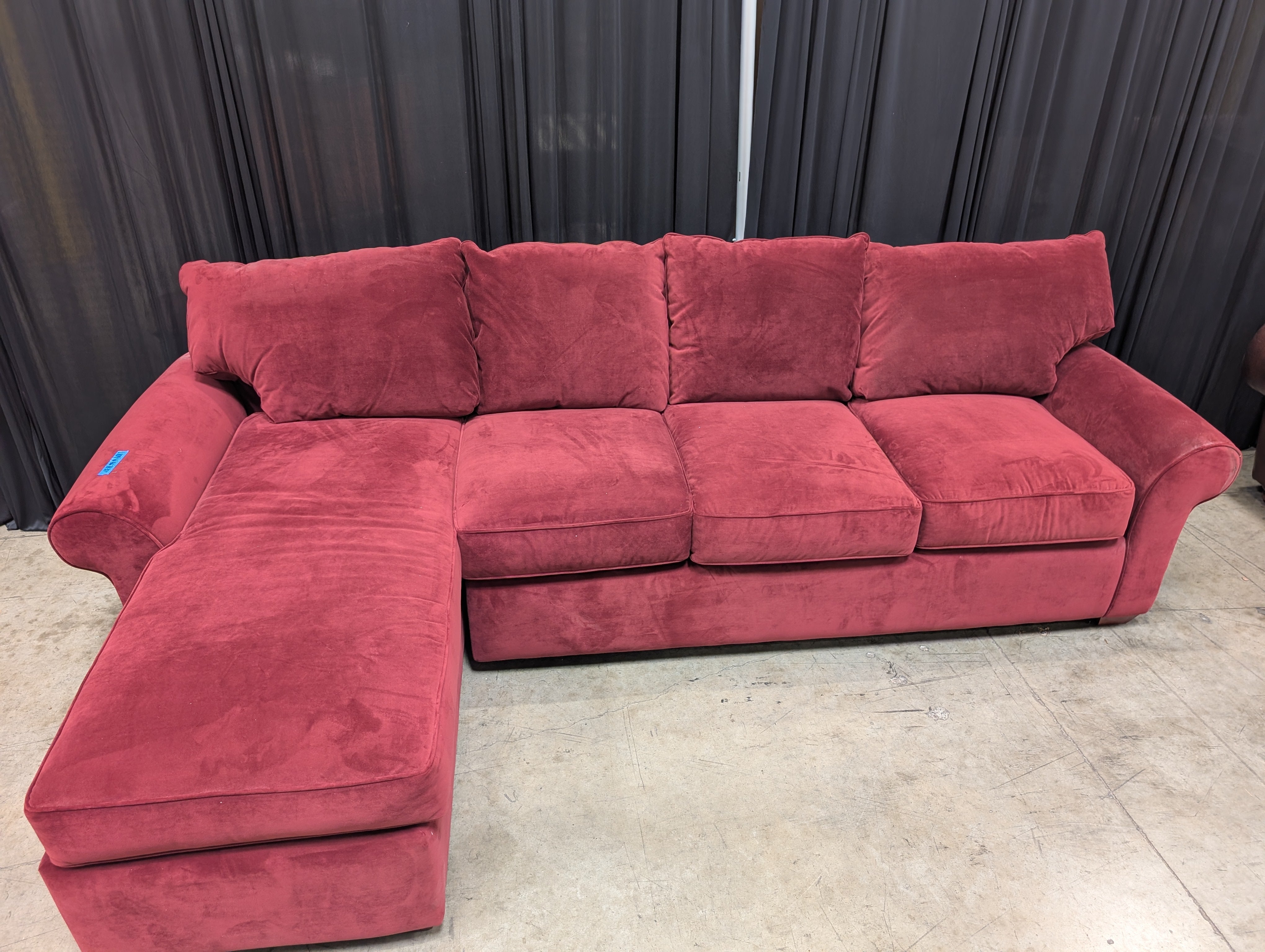 Deep Red L-Shaped Sectional Couch in Velvet