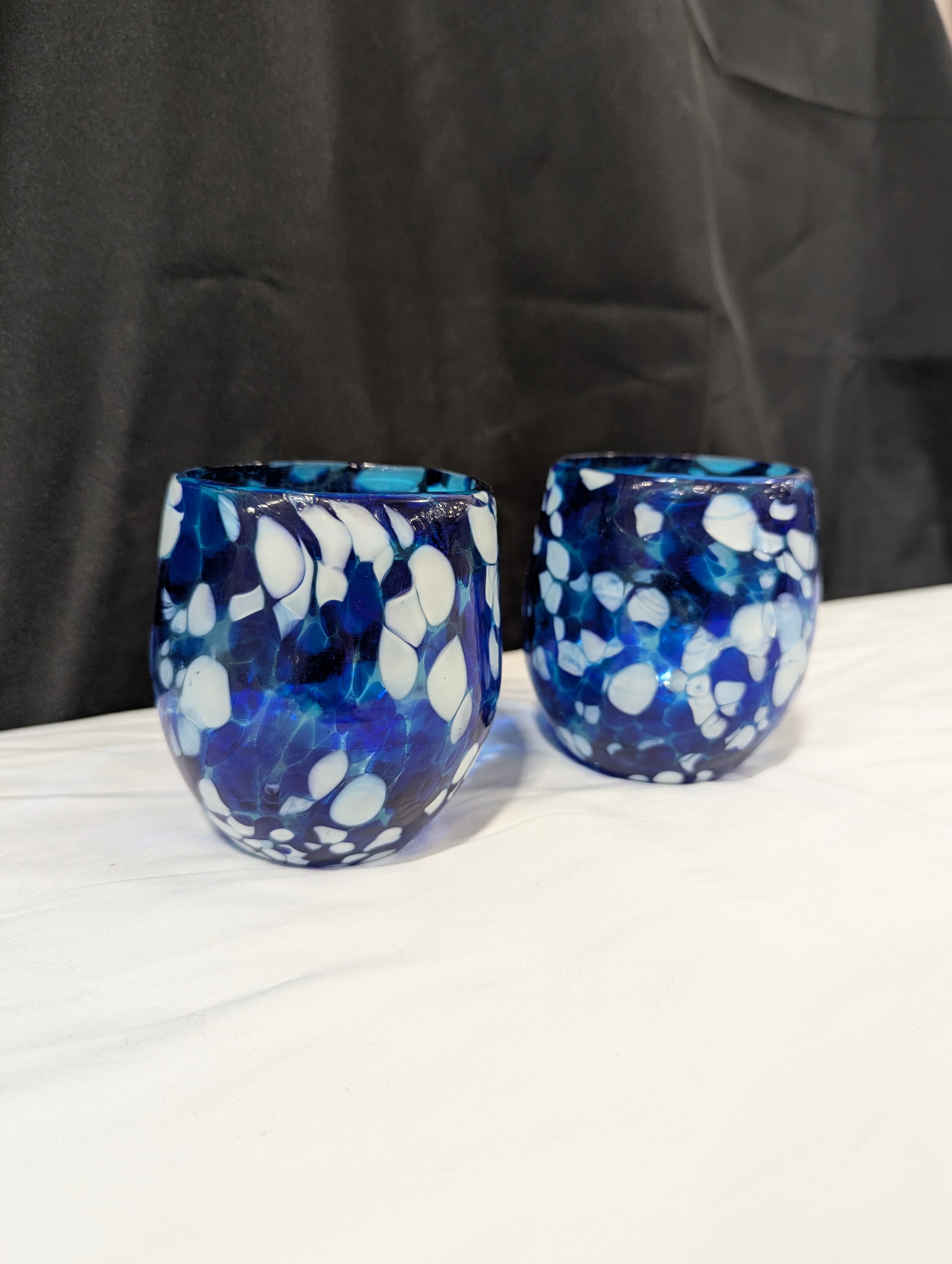 Artisan Blue and White Confetti Glass Tumblers Set