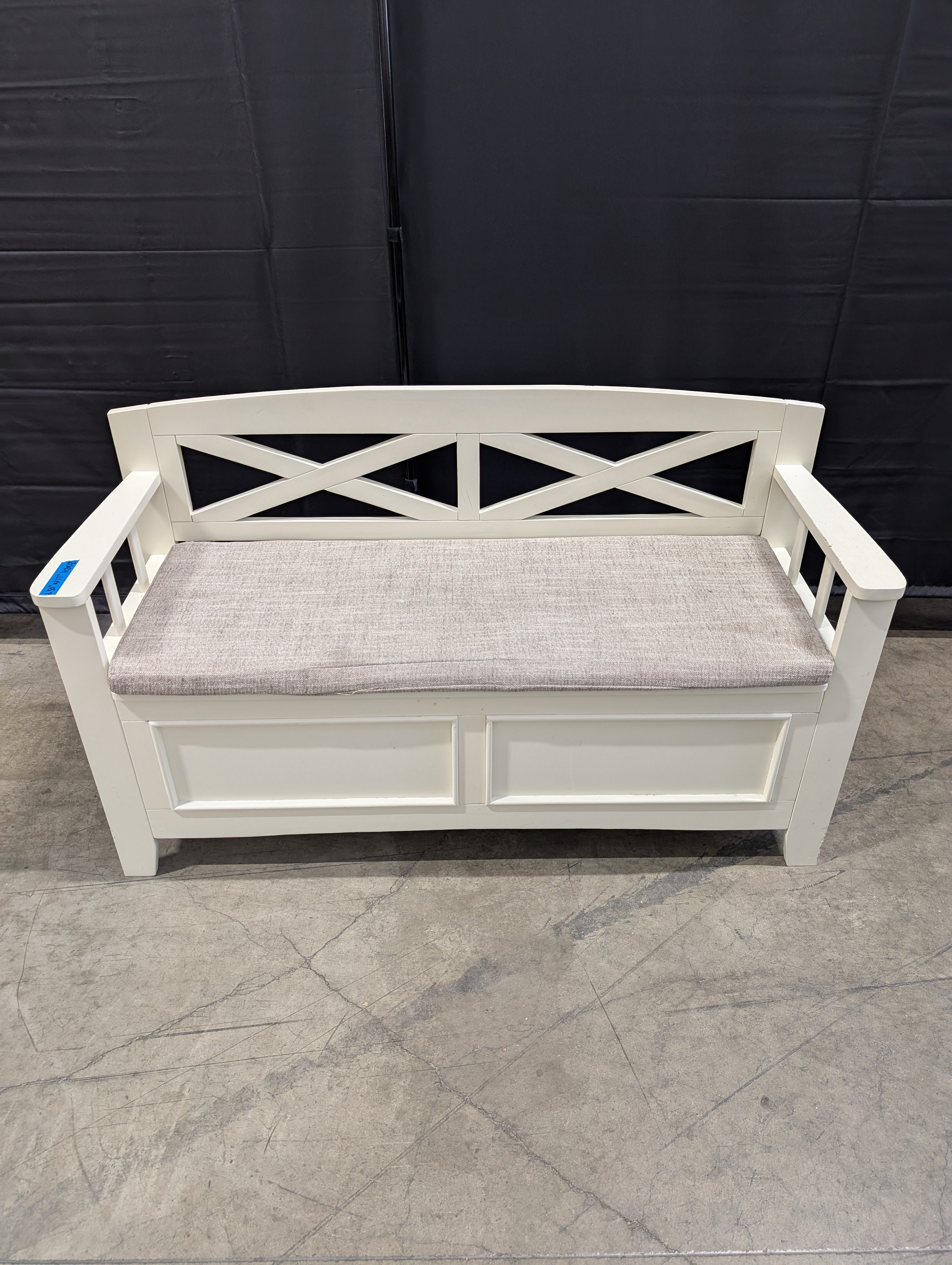 Farmhouse Style Wooden Bench with Criss-Cross Backrest