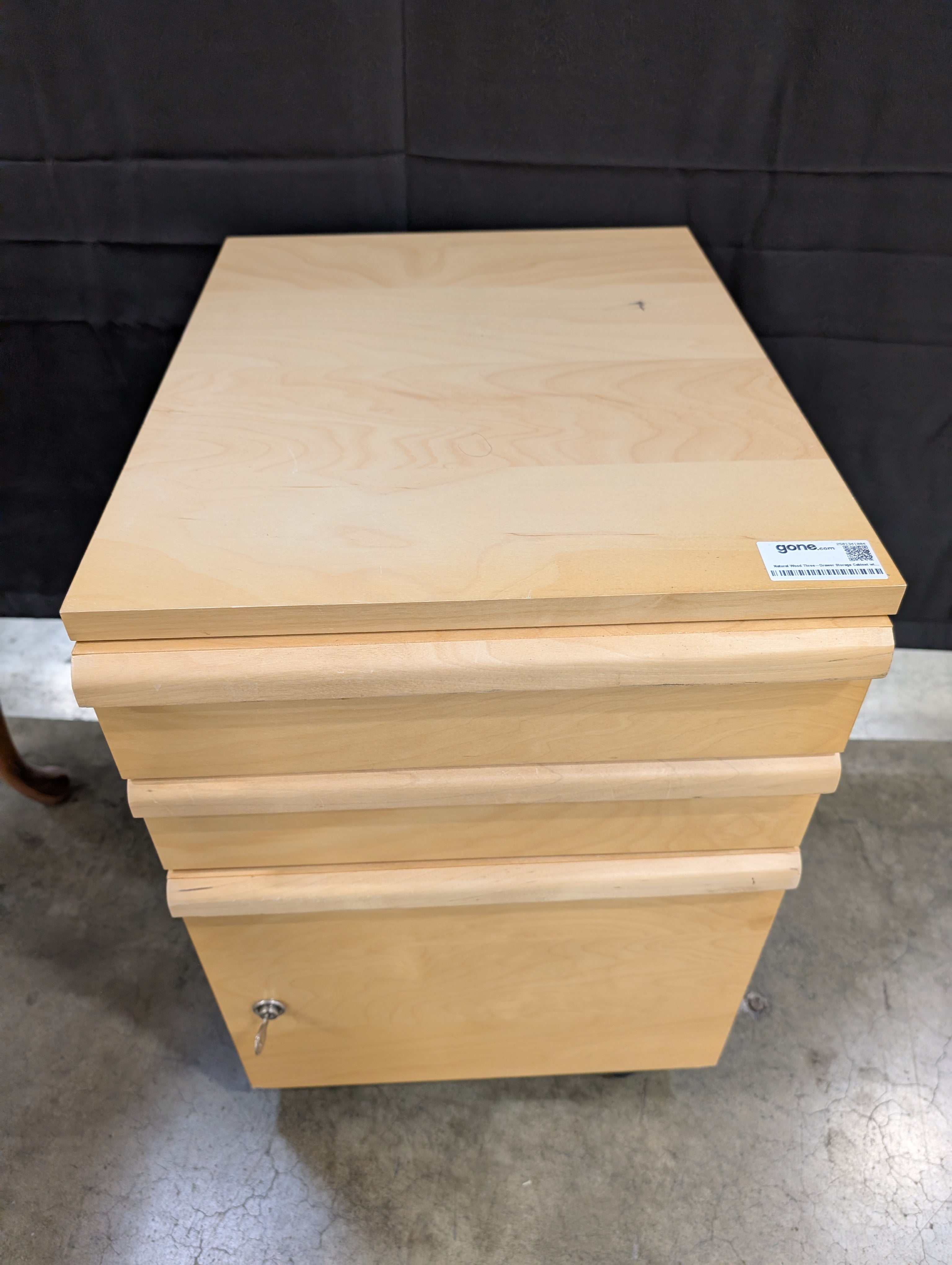 Natural Wood Three-Drawer Storage Cabinet with Lock