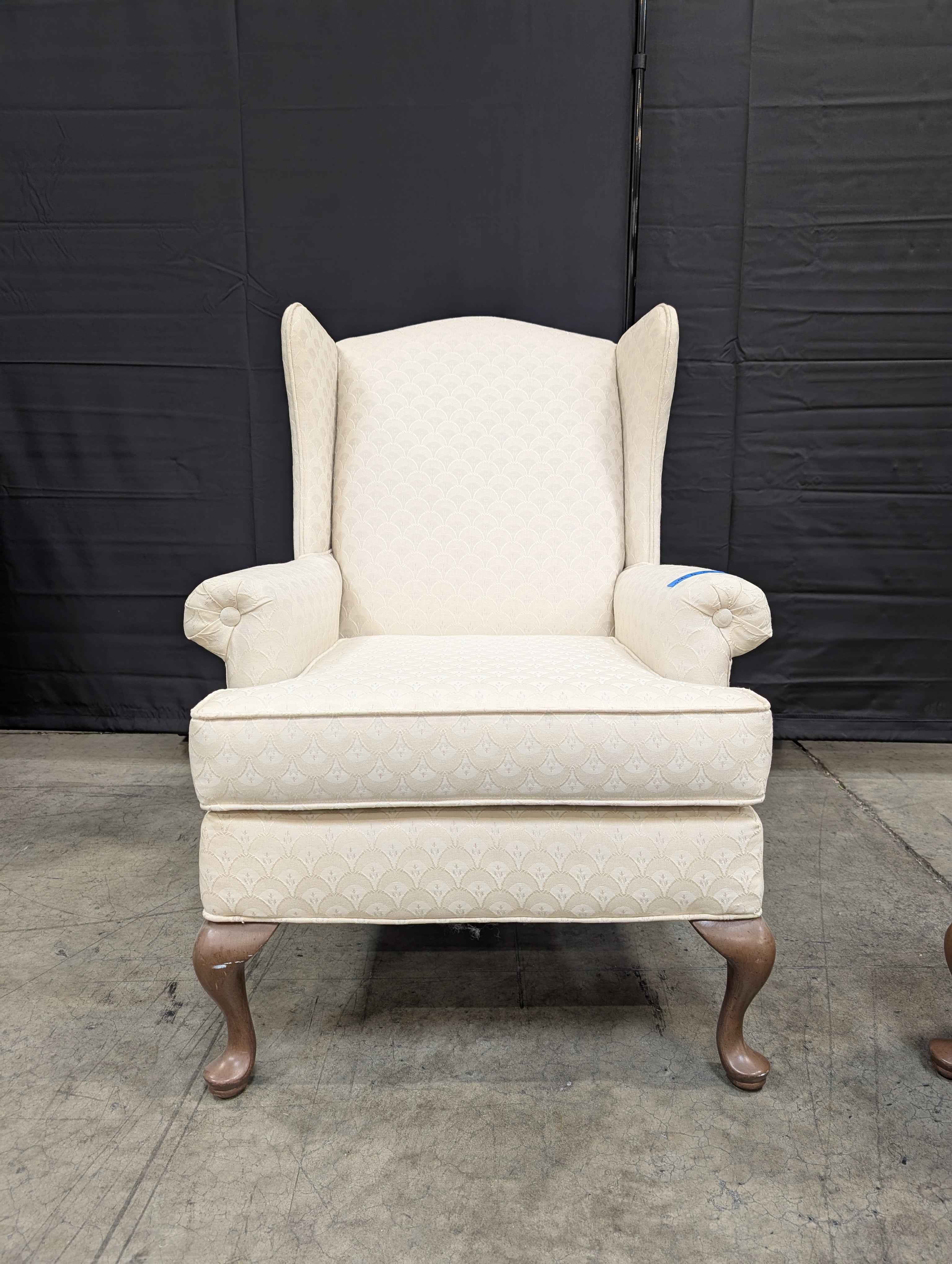 Classic Cream Patterned Wingback Armchair and Ottoman Set