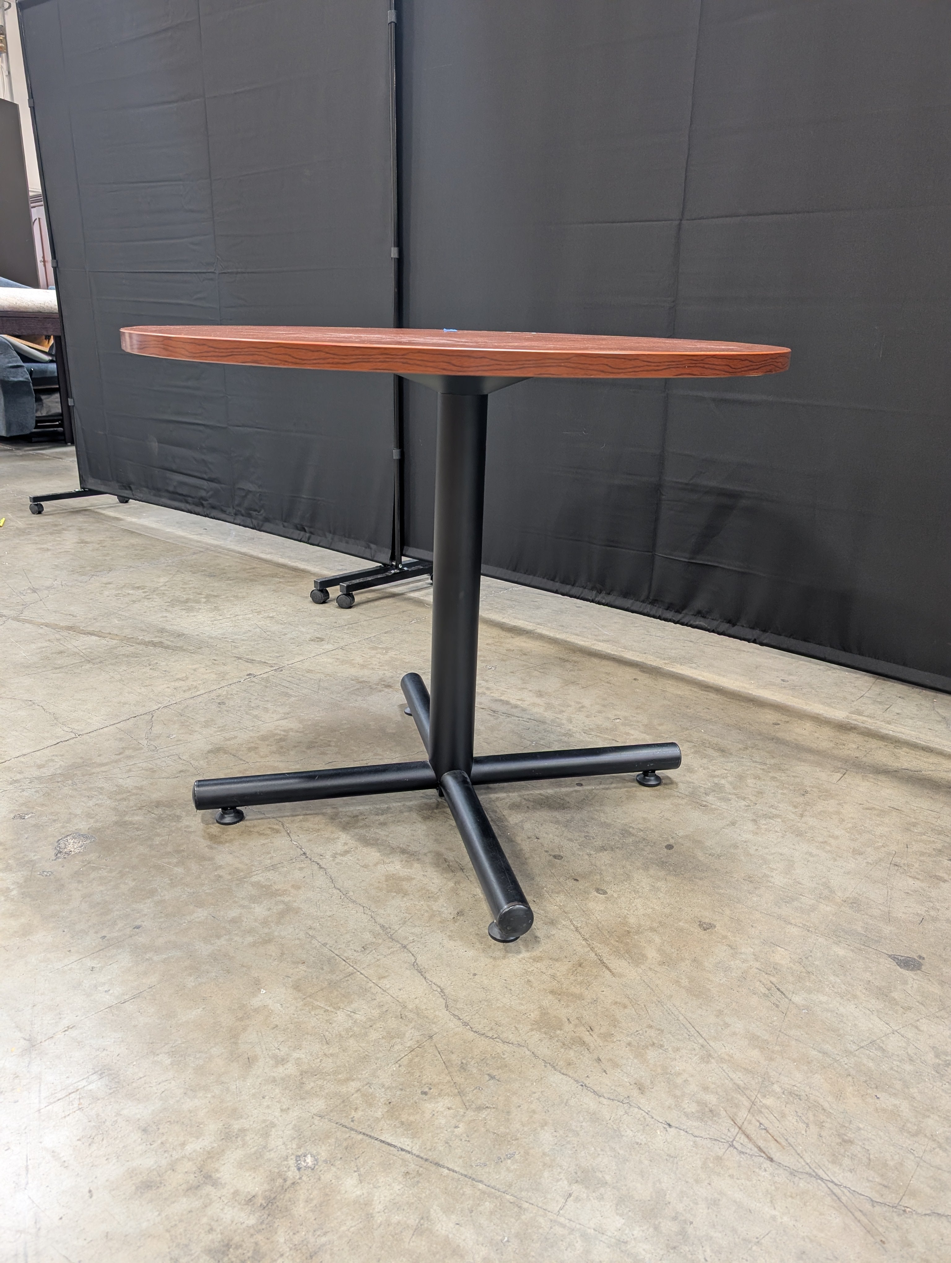 Round Hardwood Bistro Table Top with Metal Pedestal Base
