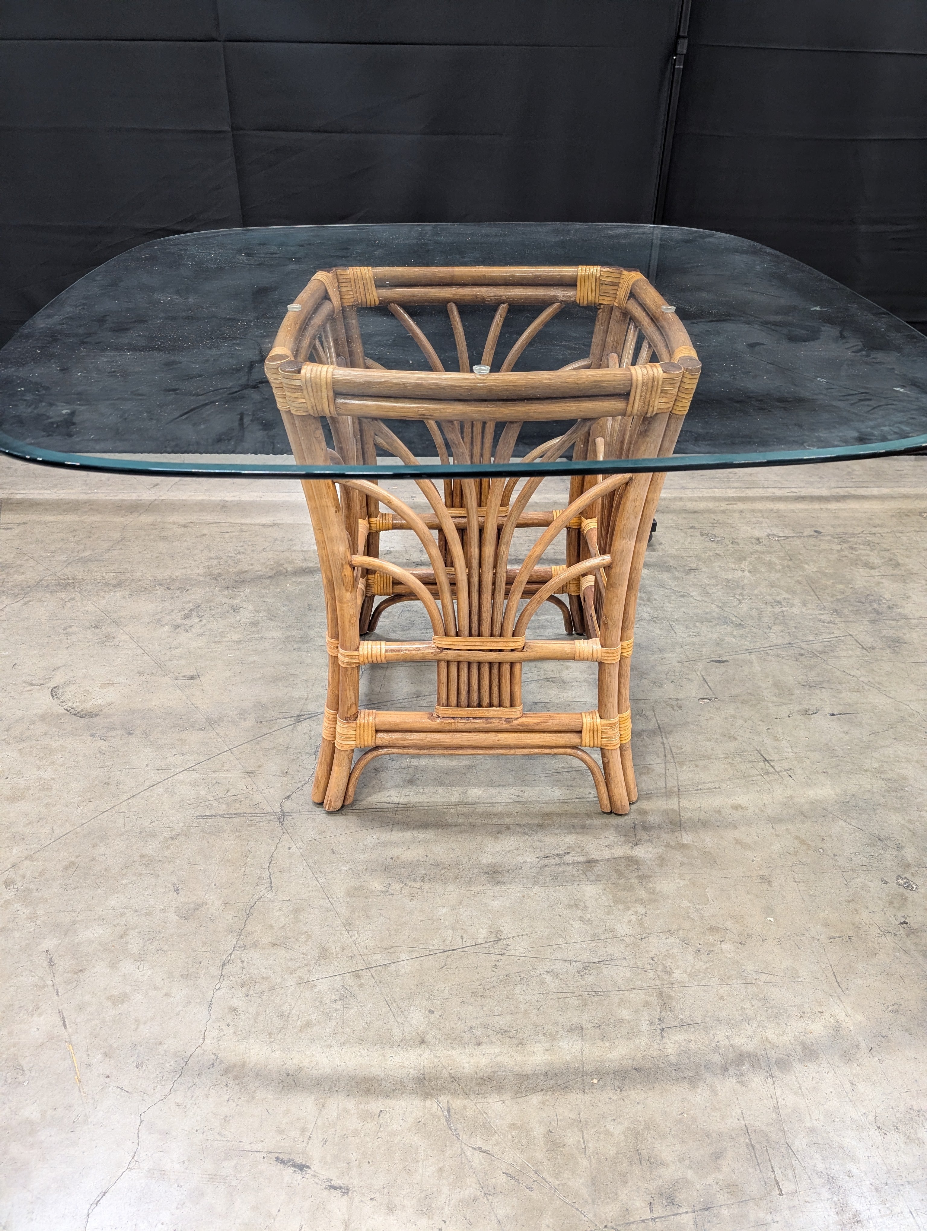 Rattan Base Glass Top Dining Table