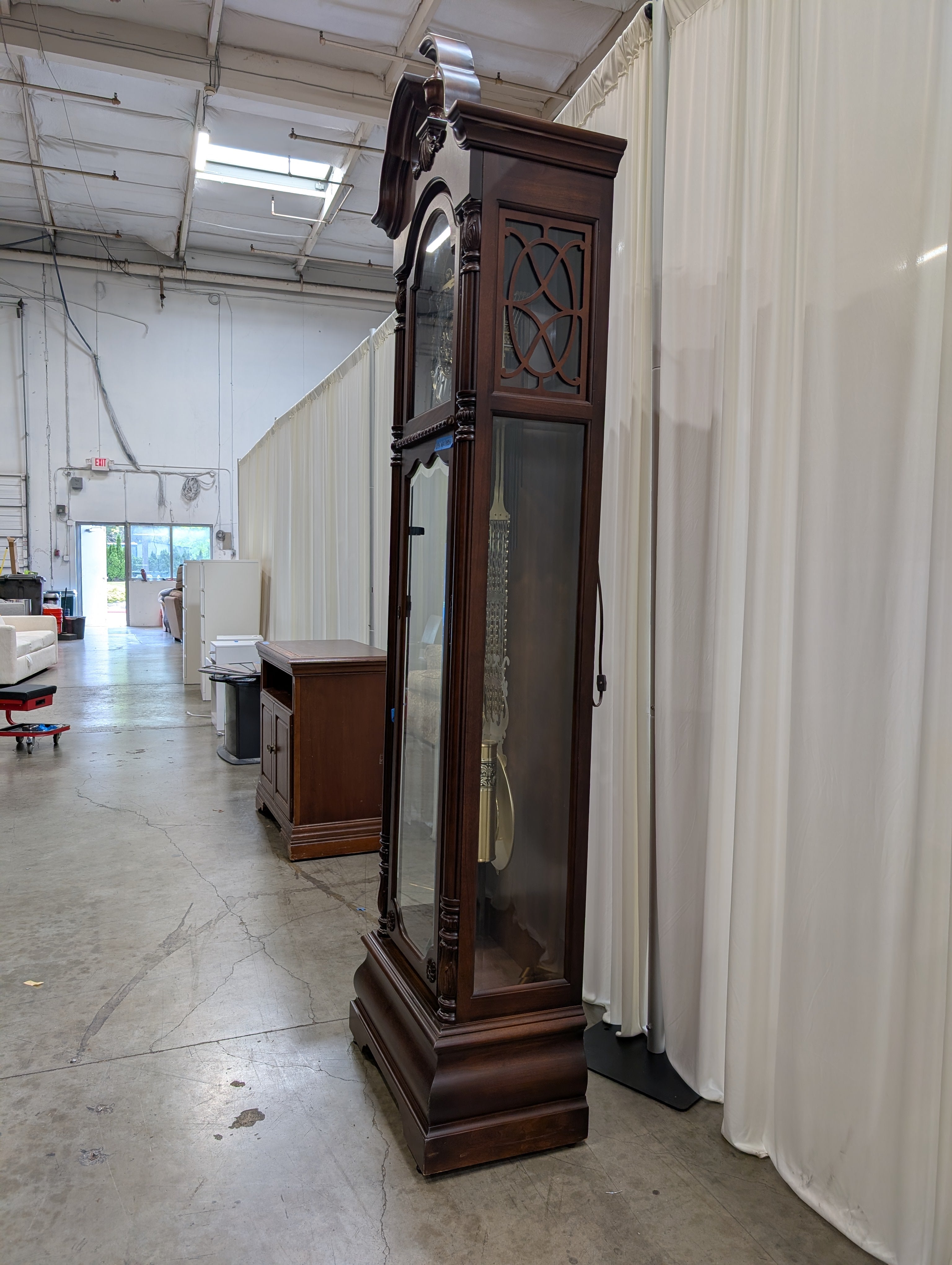 Traditional Wood Grandfather Clock with Brass Dial