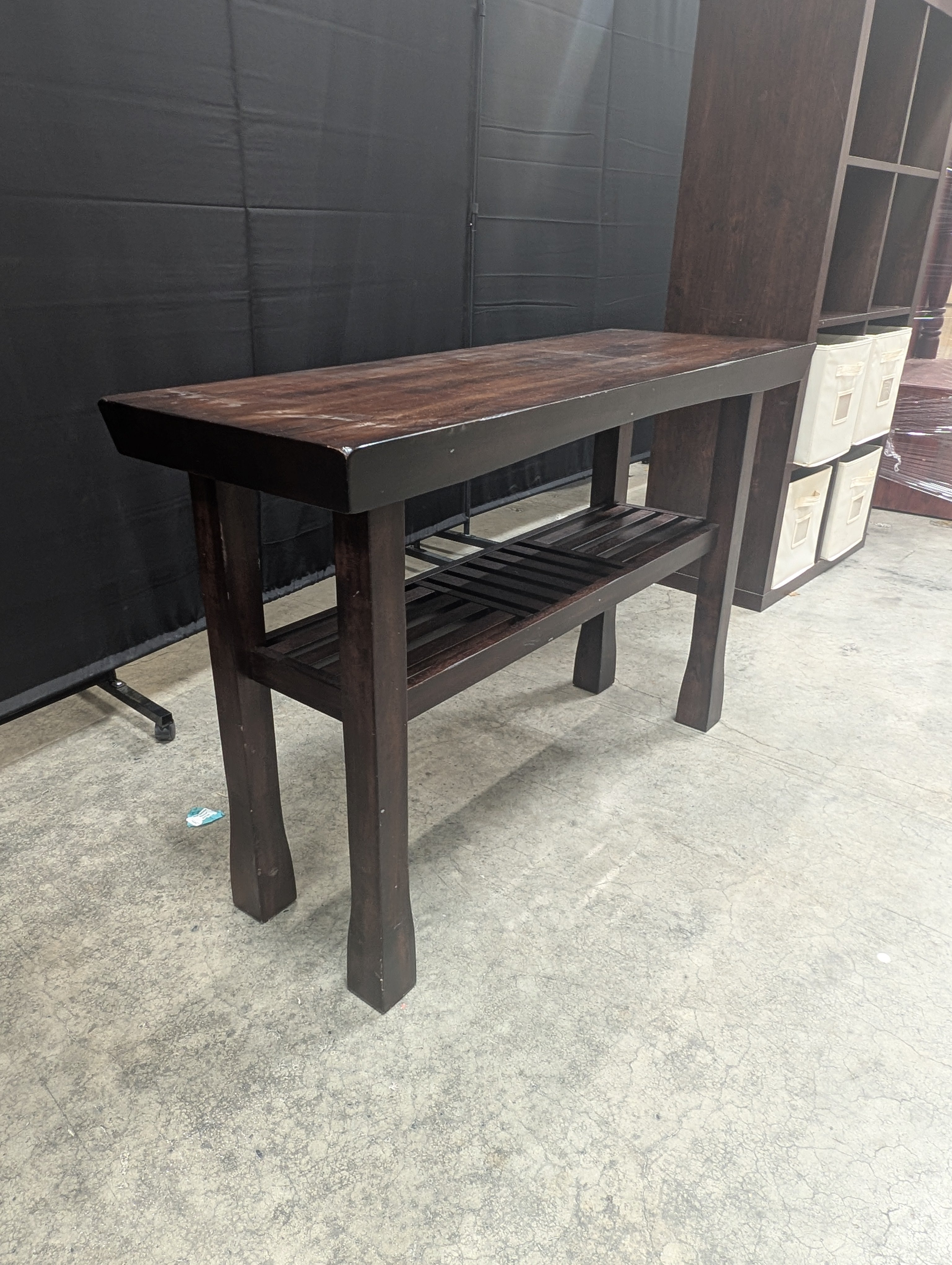 Dark Wood Console Table with Slatted Shelf
