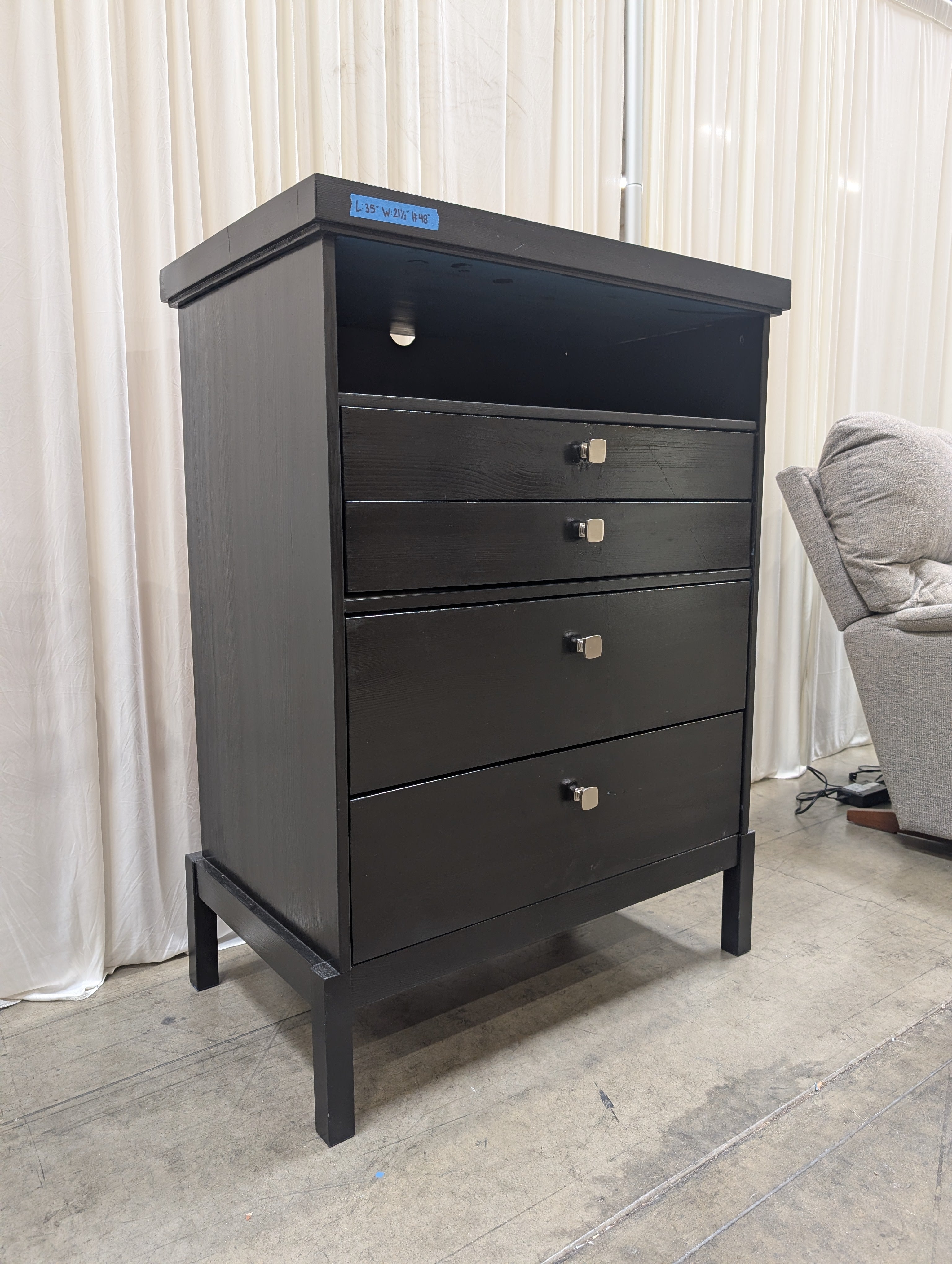 Contemporary Black Wood Four-Drawer Dresser