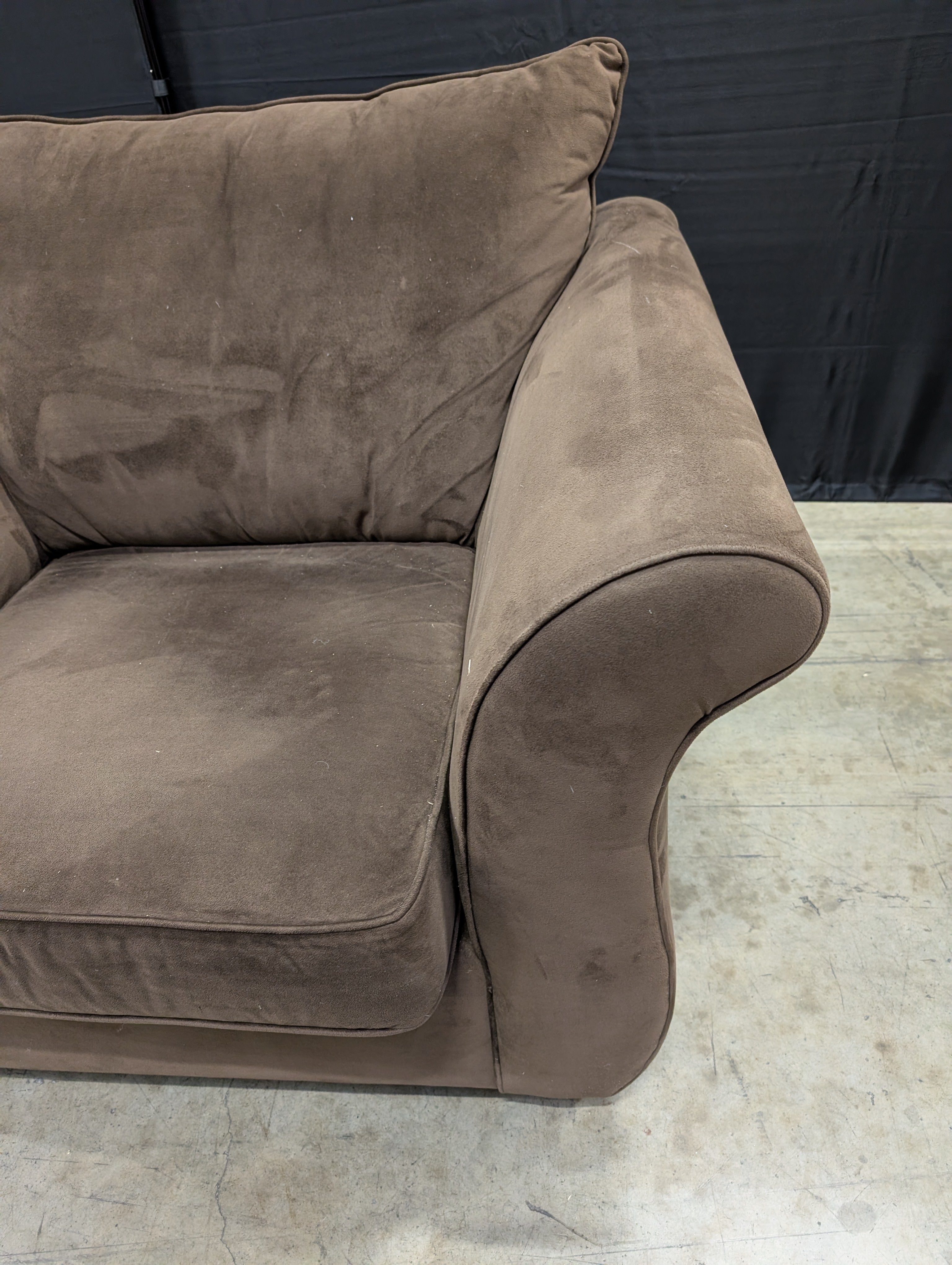 Dark Brown Fabric Rolled Armchair with ottoman