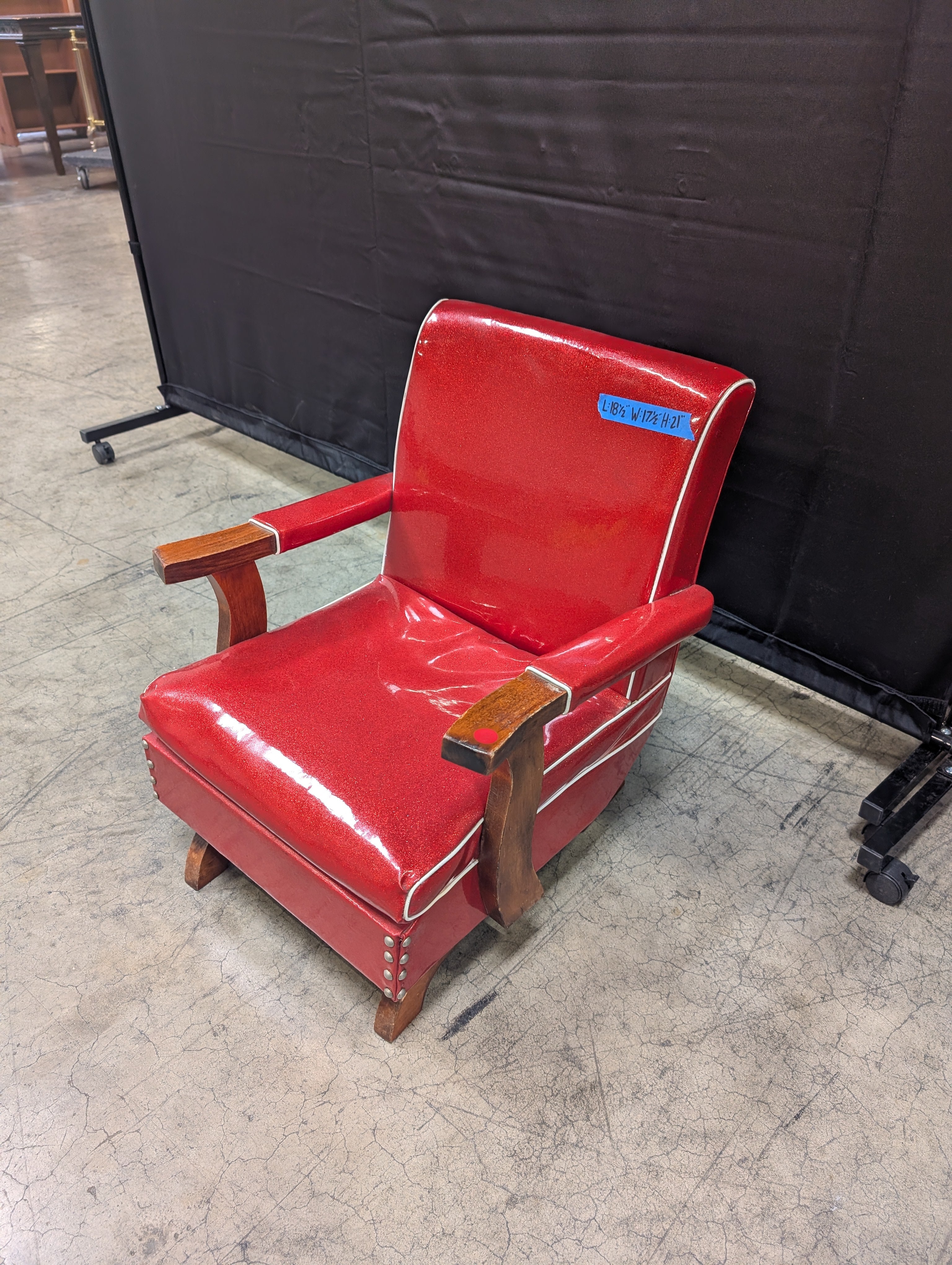 Vintage Red Vinyl Armchair with Wood Trim