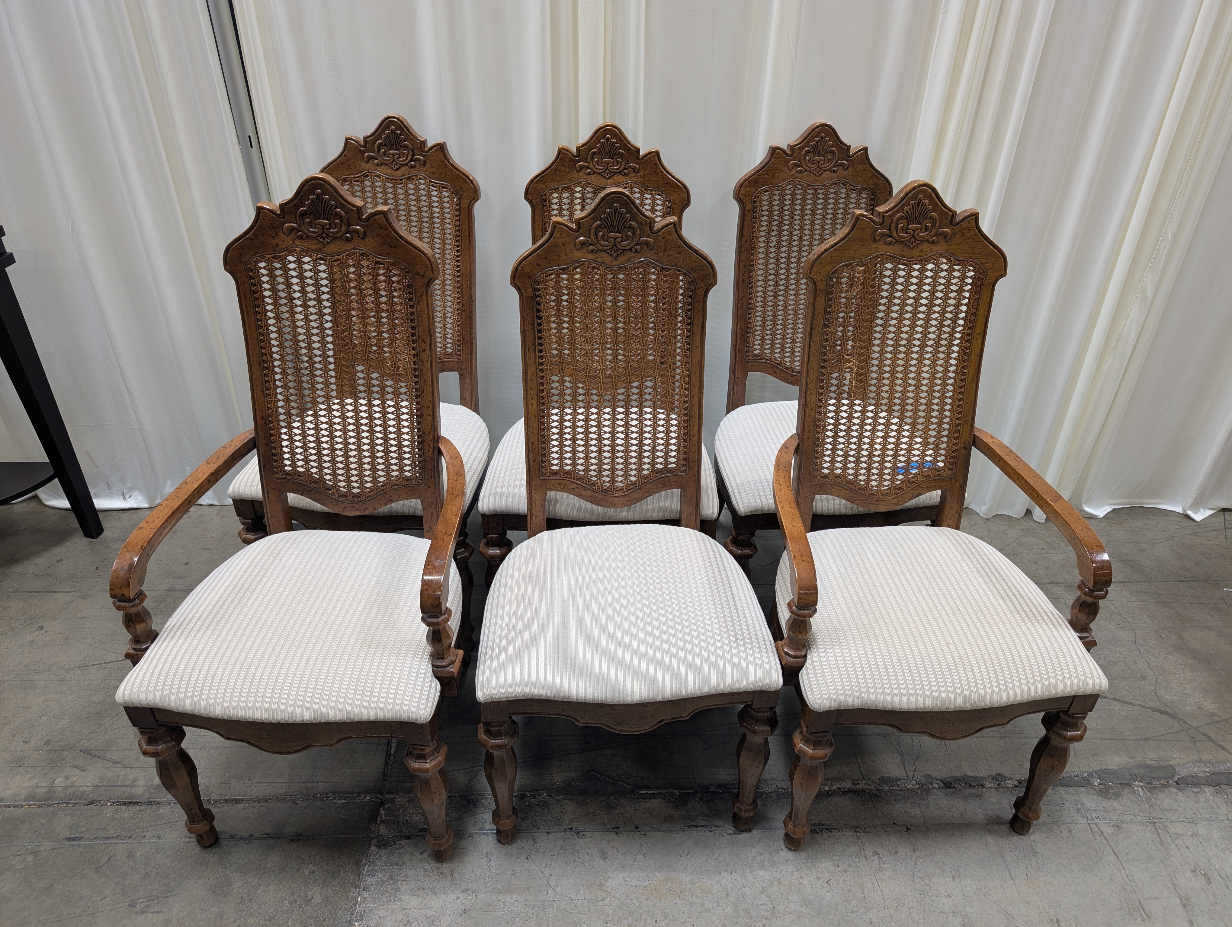 Set of Six Vintage Cane Back Dining Chairs in Wood
