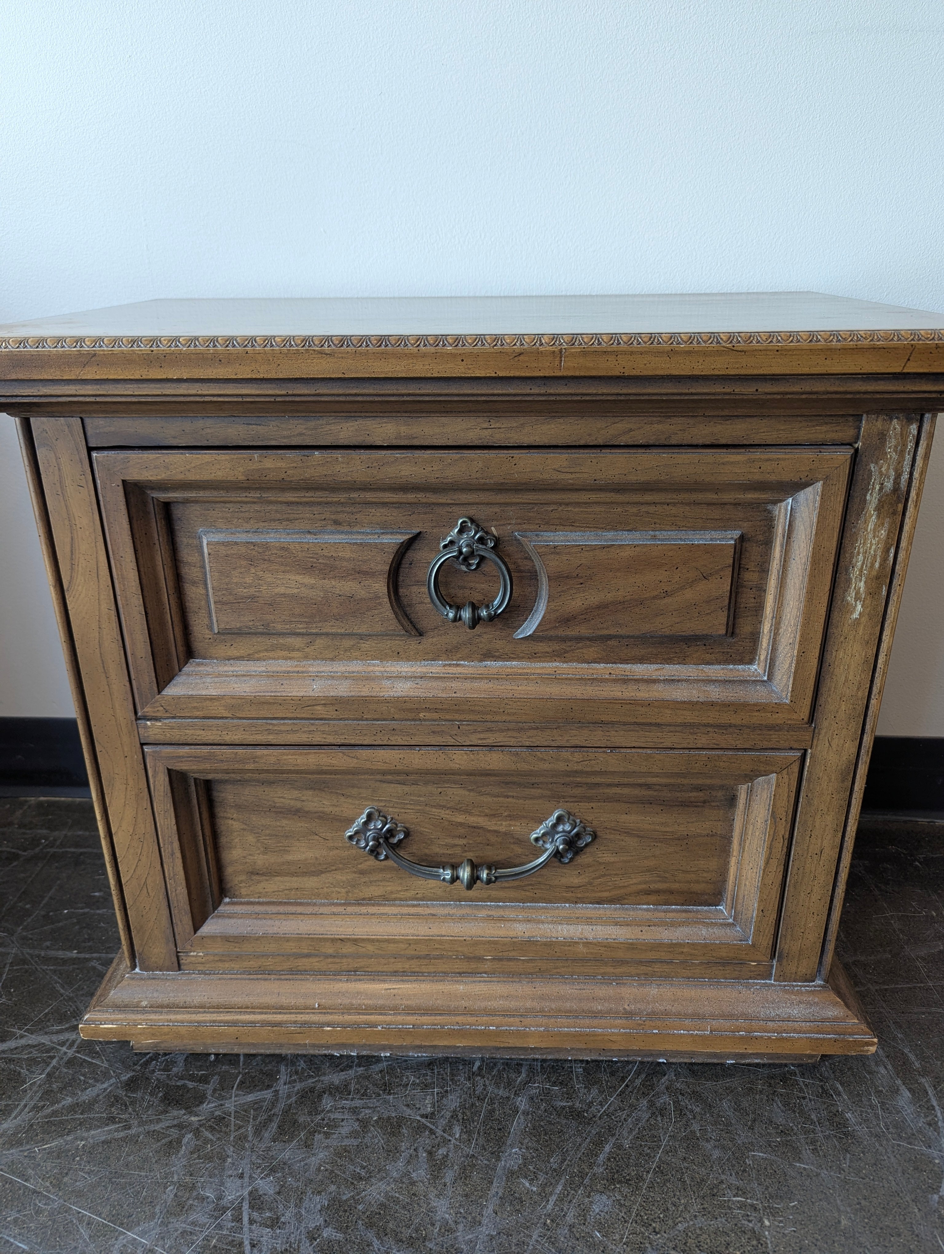 Classic Brown Wood Two-Drawer Nightstand