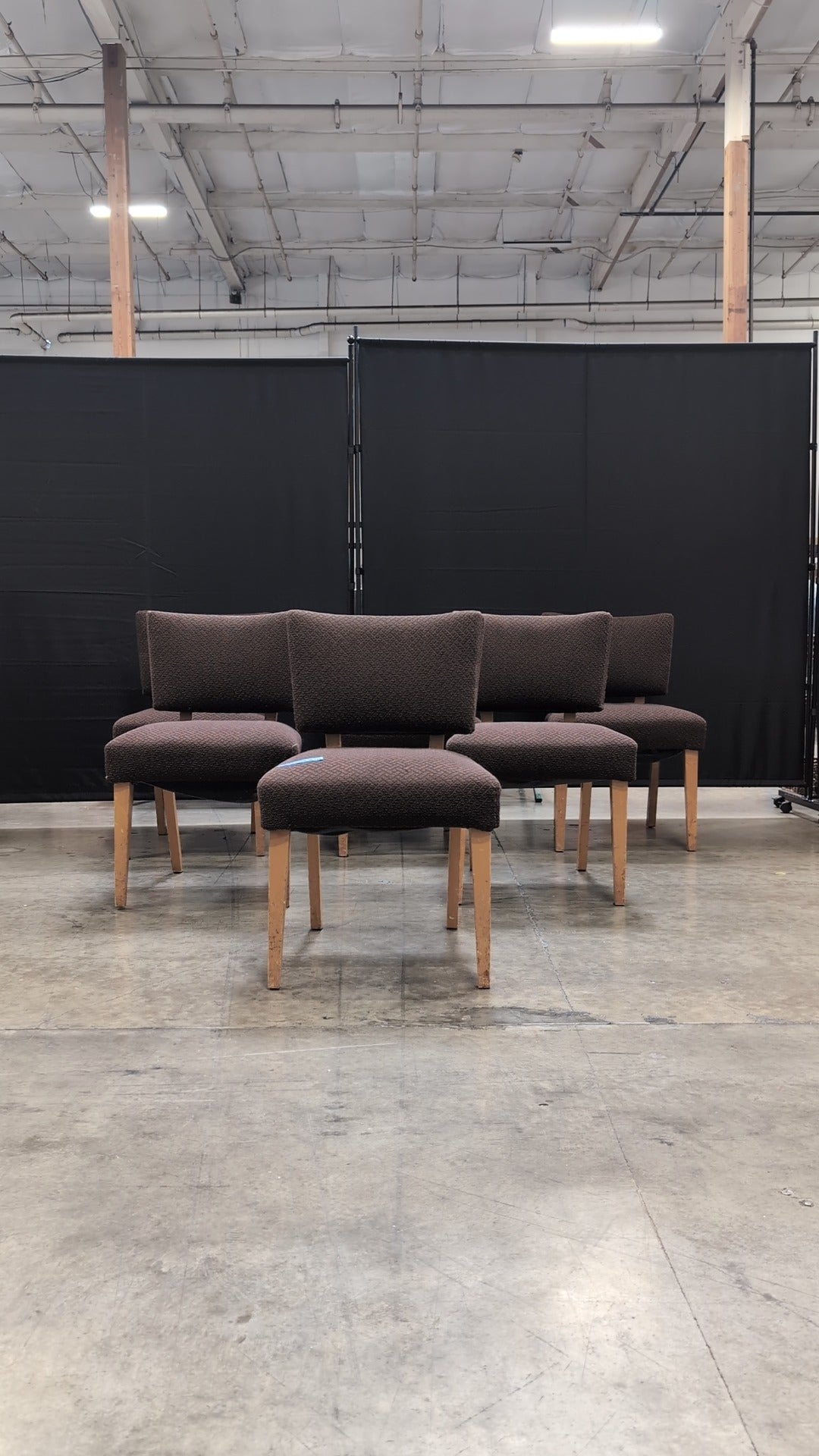 Set of Six Mid-Century Style Upholstered Dining Chairs with Tapered Wood Legs